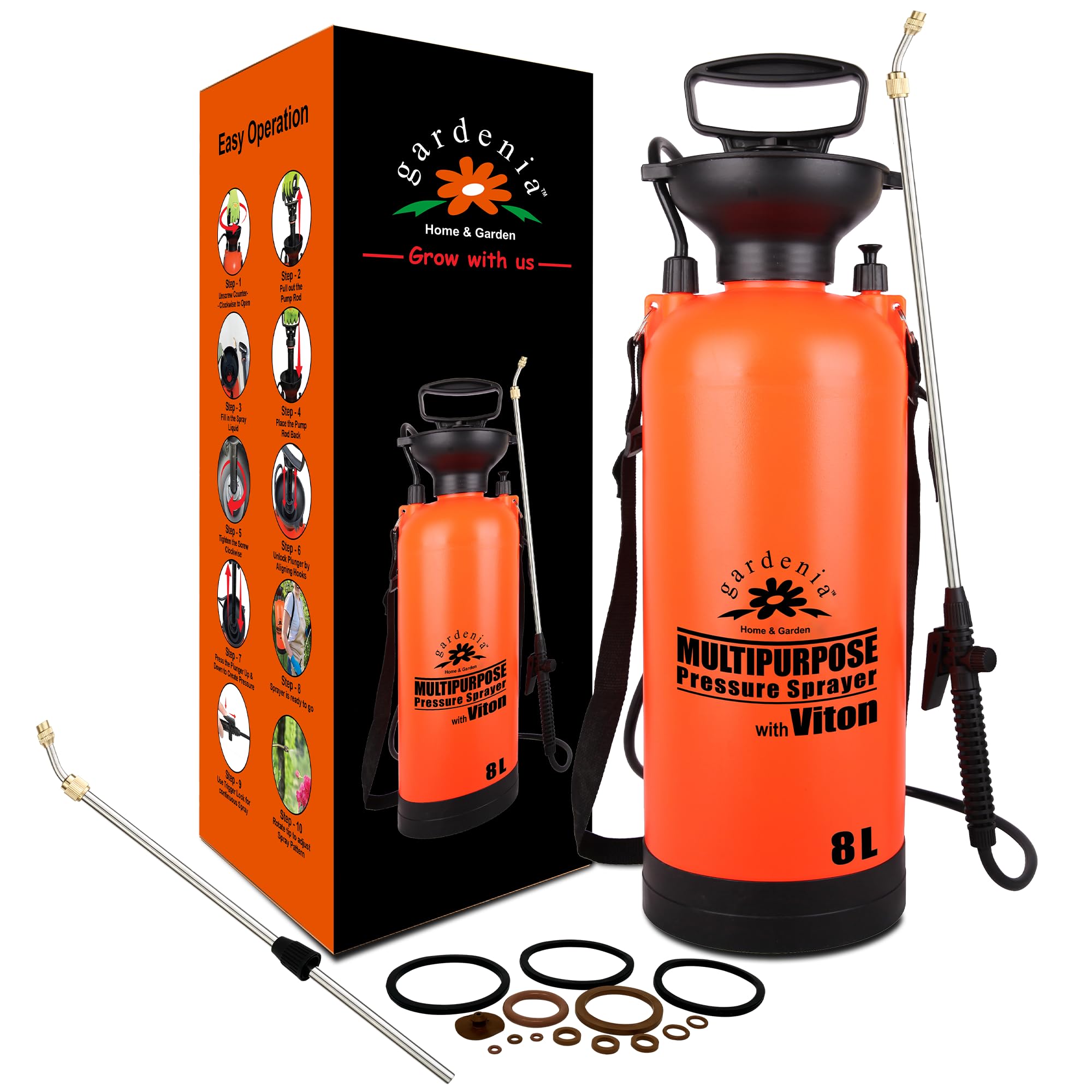 Upgraded 2024 Model 8L Garden Sprayer with Telescopic Metal Lance, Shoulder Strap, and Heavy-Duty Hand Pump for Lawn Care, Weed Control, Fertilizing, Insecticide Application, and Home Cleaning