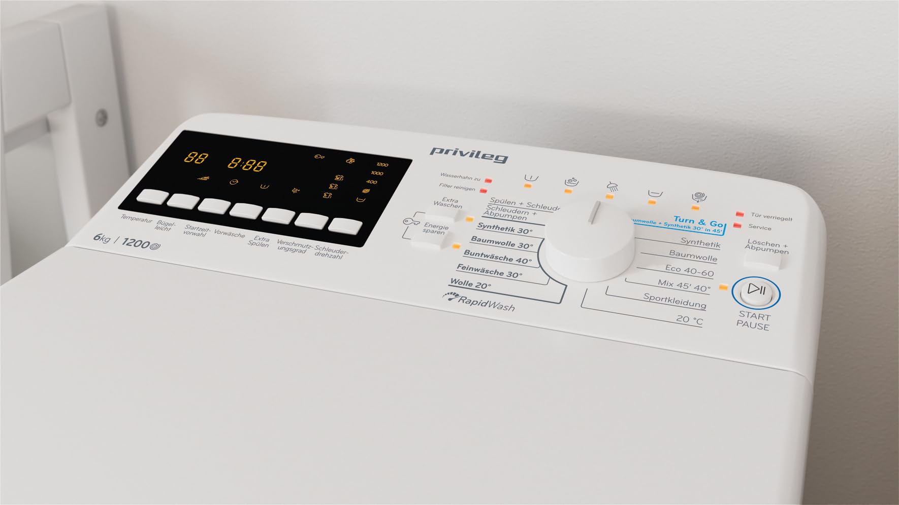 Privileg PWT Class B6S6 N Waschmaschine Toplader, 1200 UpM, 6 kg, EEK B, Mehrfachwasserschutz+, Turn&Go Programm, SoftOpening