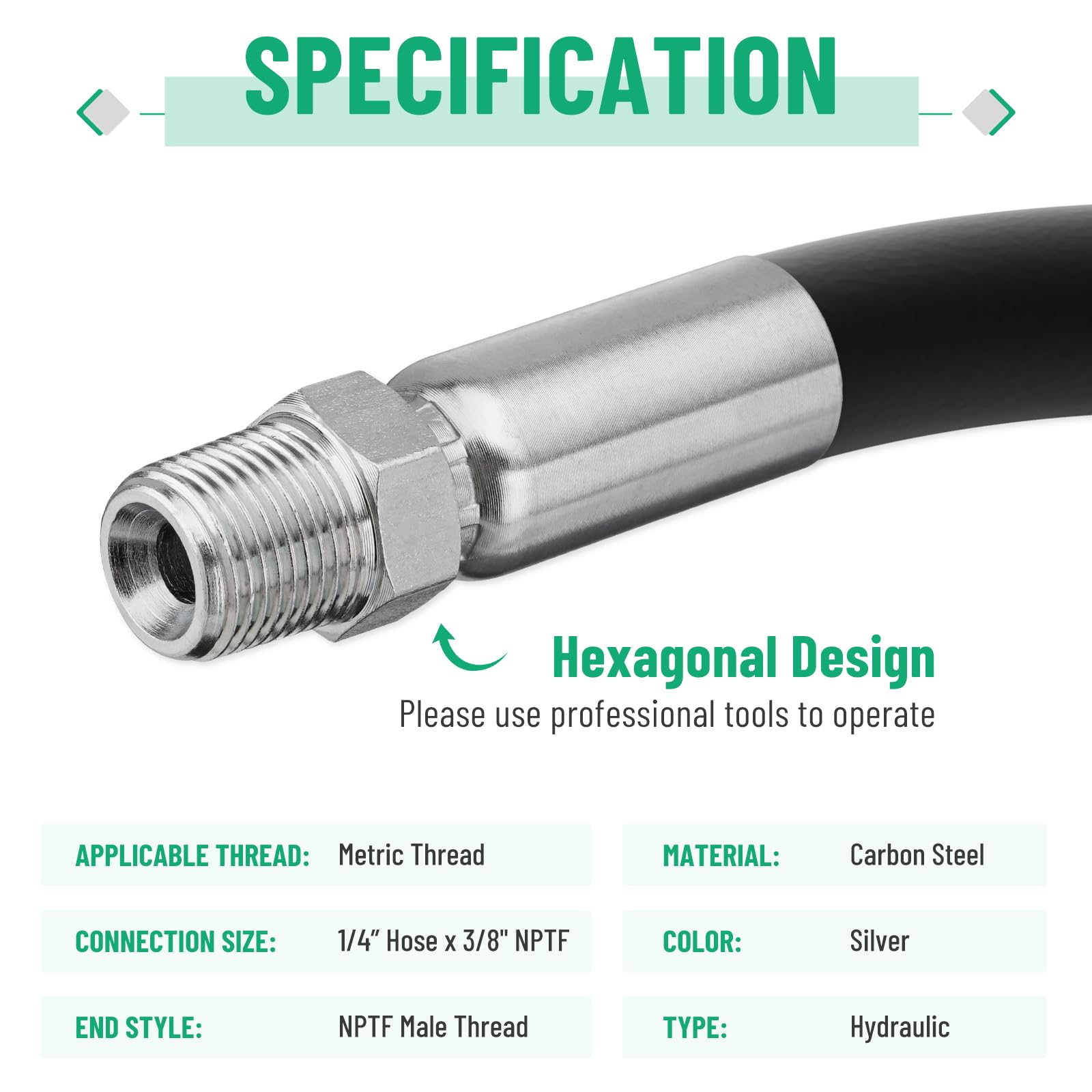 3/8" NPTF Male X 1/2" NPSM Female Swivel Hydraulic