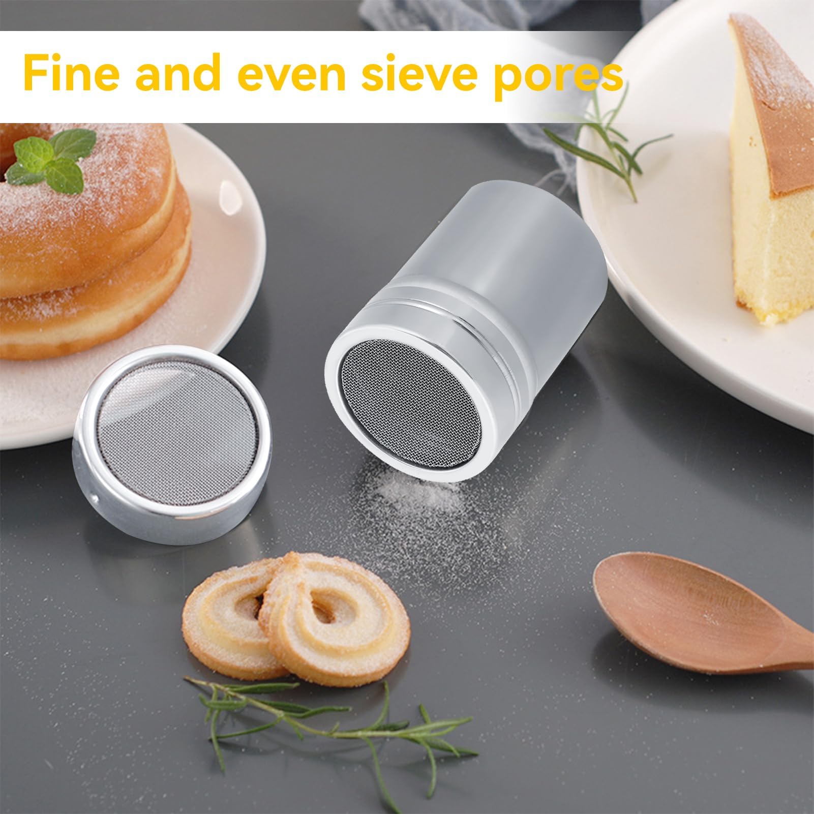 Stainless Steel Powder Sugar Shaker with Lid, Stainless Steel Fine Mesh Shaker, Powder Sugar Shaker Duster for Cinnamon Cocoa Flour Chocolate Shaker(S)