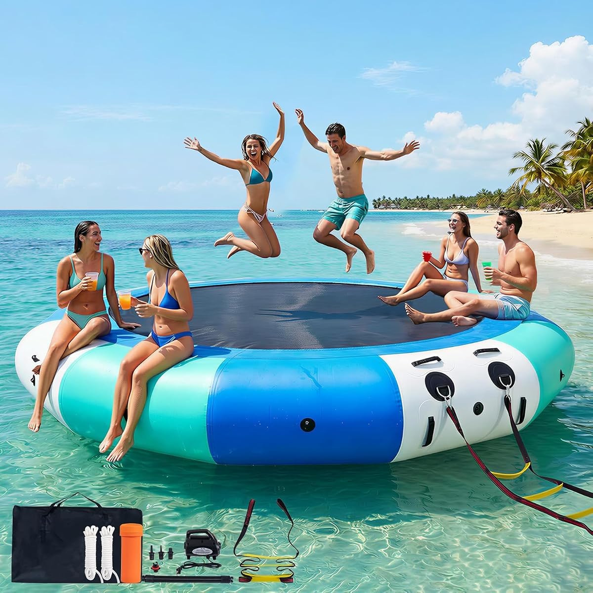 10/12/15FT Inflatable Water Trampoline for Lake with Pump