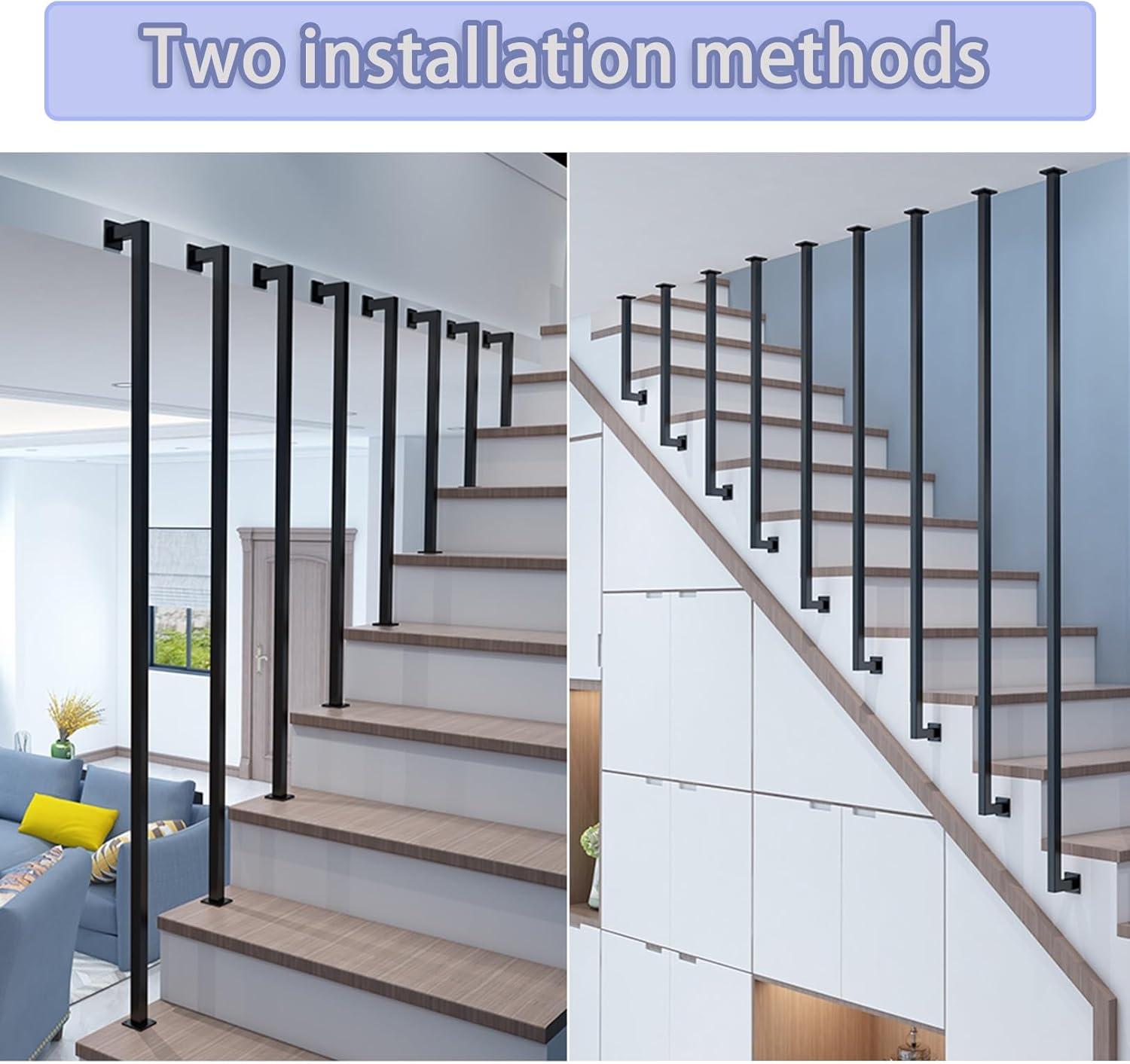 Staircase Balusters, Modern Stair Post Guardrail Columns,8-100in High,Space Decor Divider Column,Indoor Attic Spindles (1 Pack)(Black,30in)