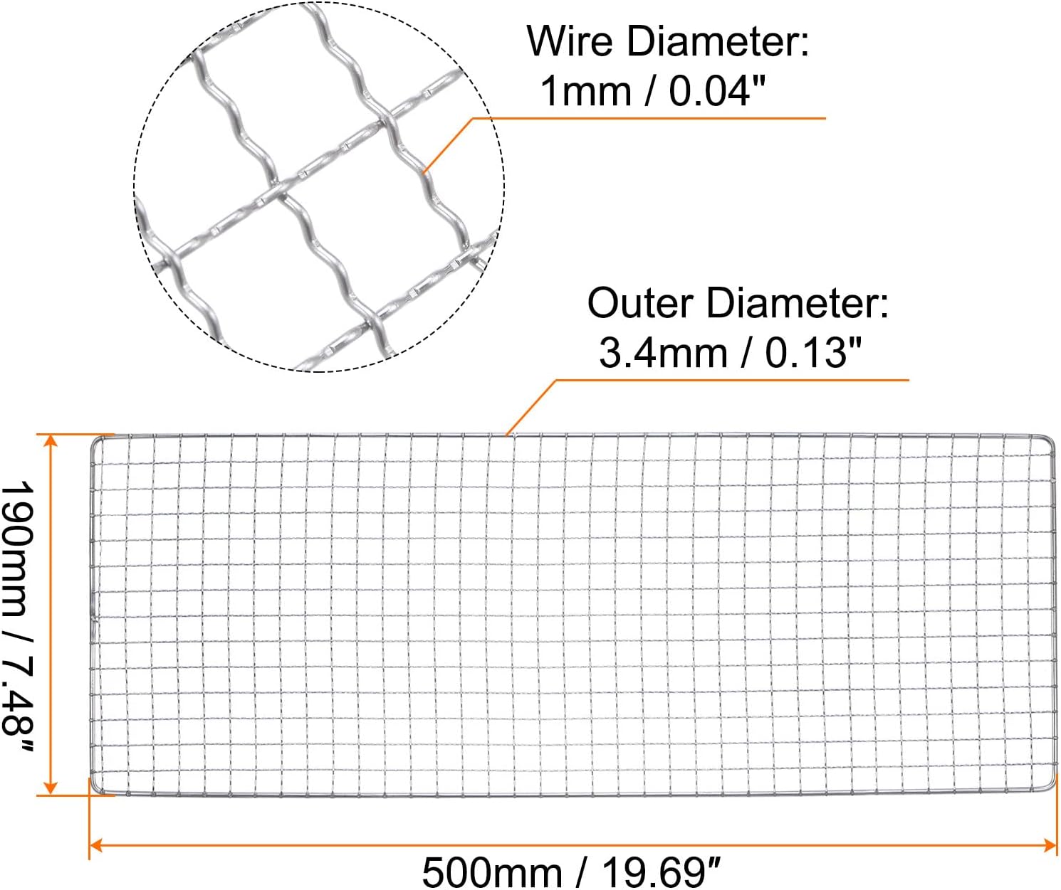 HARFINGTON 2pcs Square BBQ Grill Net 19x50cm Stainless Steel Cross Wire Barbecue Mesh Mat for Baking Smoking Charcoal Grilling Roasting