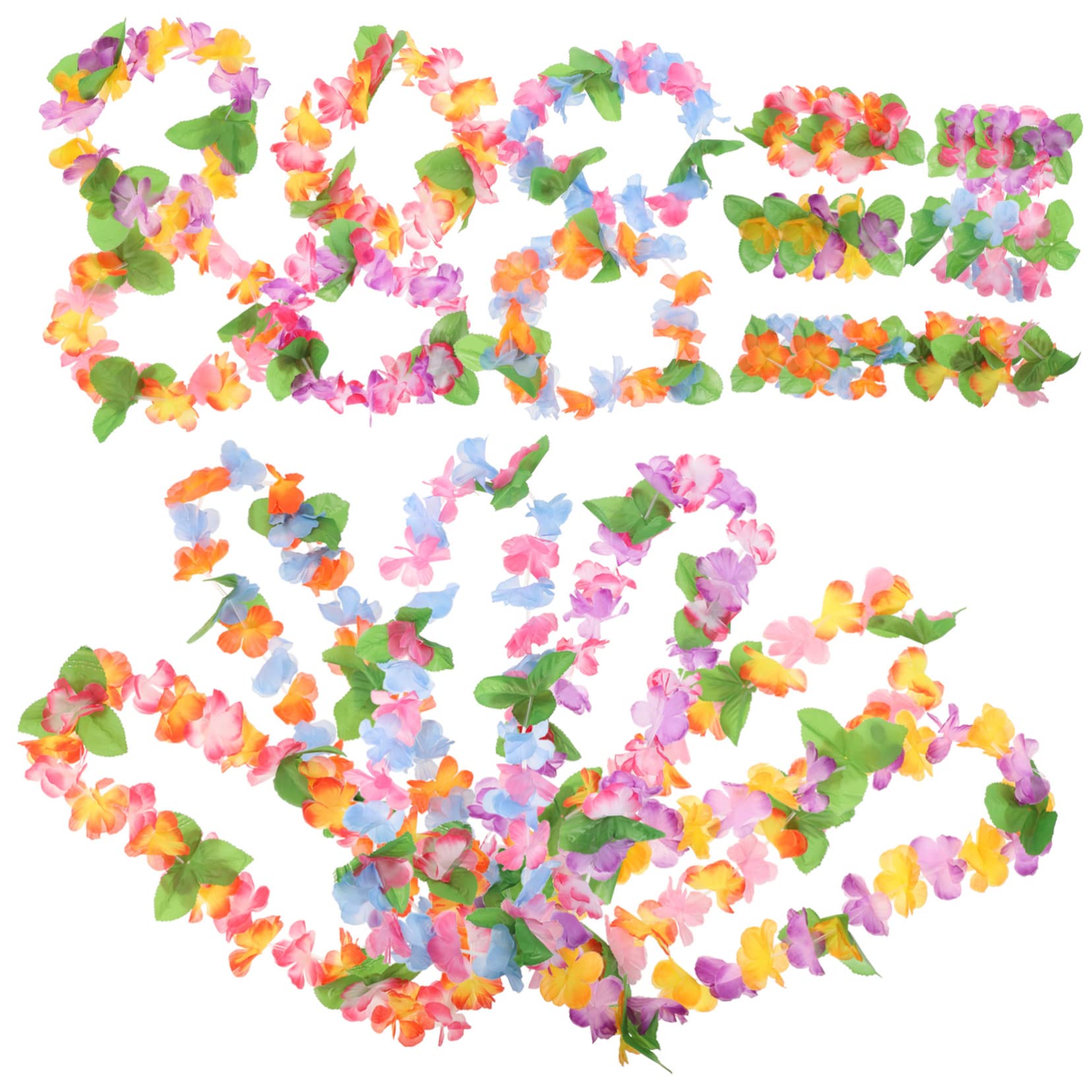 Amosfun 3juegos Conjunto De Guirnaldas Hawaianas Collar De Flores Diadema y Pulseras Para Fiestas Bodas y Luau Colores Vibrantes