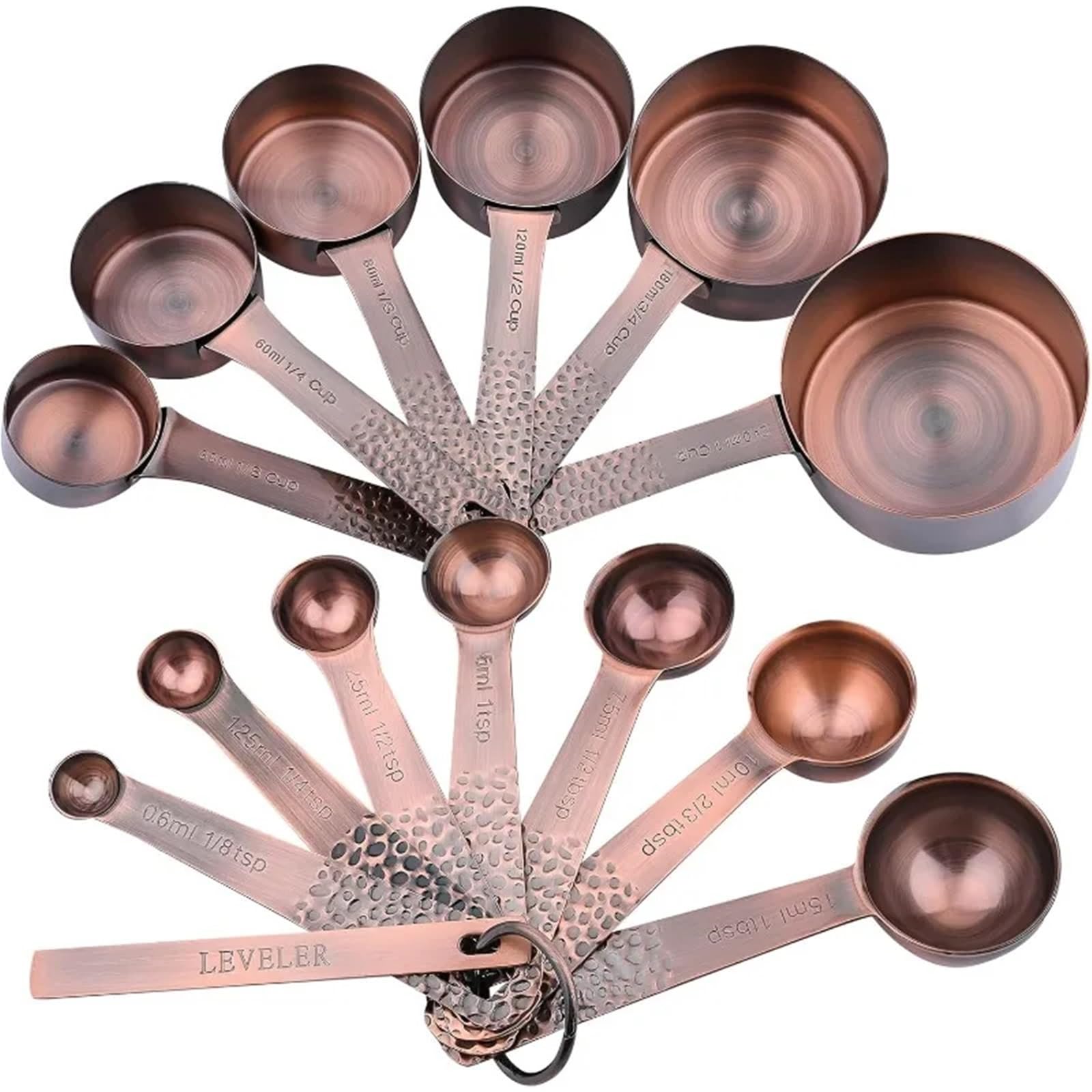 Kupfer-Messbecher und Löffel-Set | Edelstahl verkupfert, 6 Messbecher und 7 Löffel