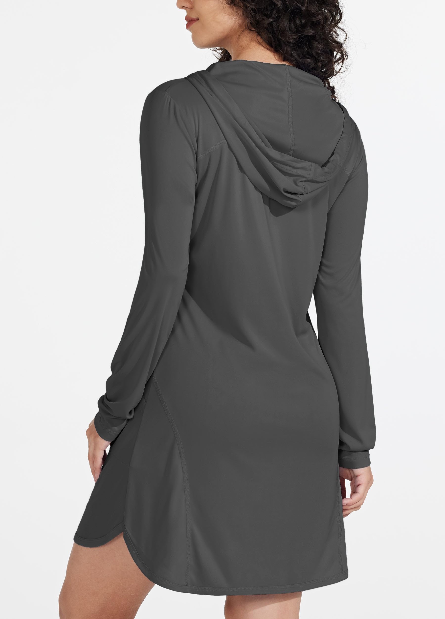 Willit Vestido de natación con Capucha UPF 50+ para Mujer, Manga Larga, Secado rápido, SPF, Gris Profundo, S