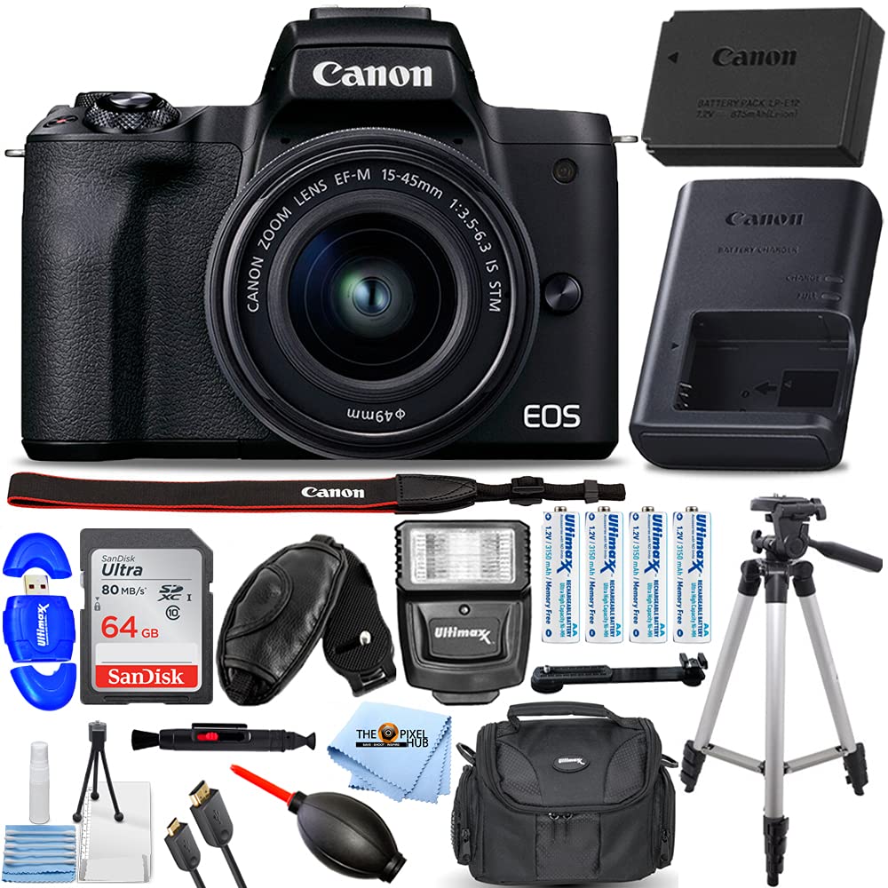 Canon EOS M50 Mark II Mirrorless Digital Camera with 15-45mm Lens (Black) - Essential Bundle Include