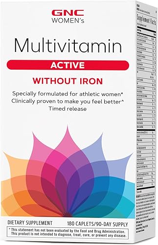 GNC Multivitamínico activo sin hierro, apoya un estilo de vida activo, fórmula de más de 30 nutrientes, promueve la salud ósea y articular, ayuda a