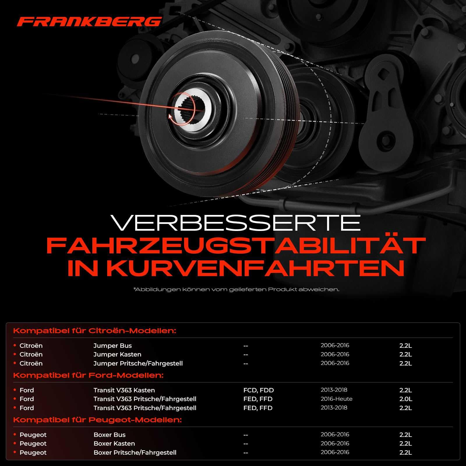 Frankberg Riemenscheibe Kurbelwelle Kompatibel mit Tourneo Custom V362 Bus F3 Transit Bus FB FC FD FS FZ Jumper Boxer Transit V363 Bus FAD FBD Transit Kasten FA Replace# 1731716