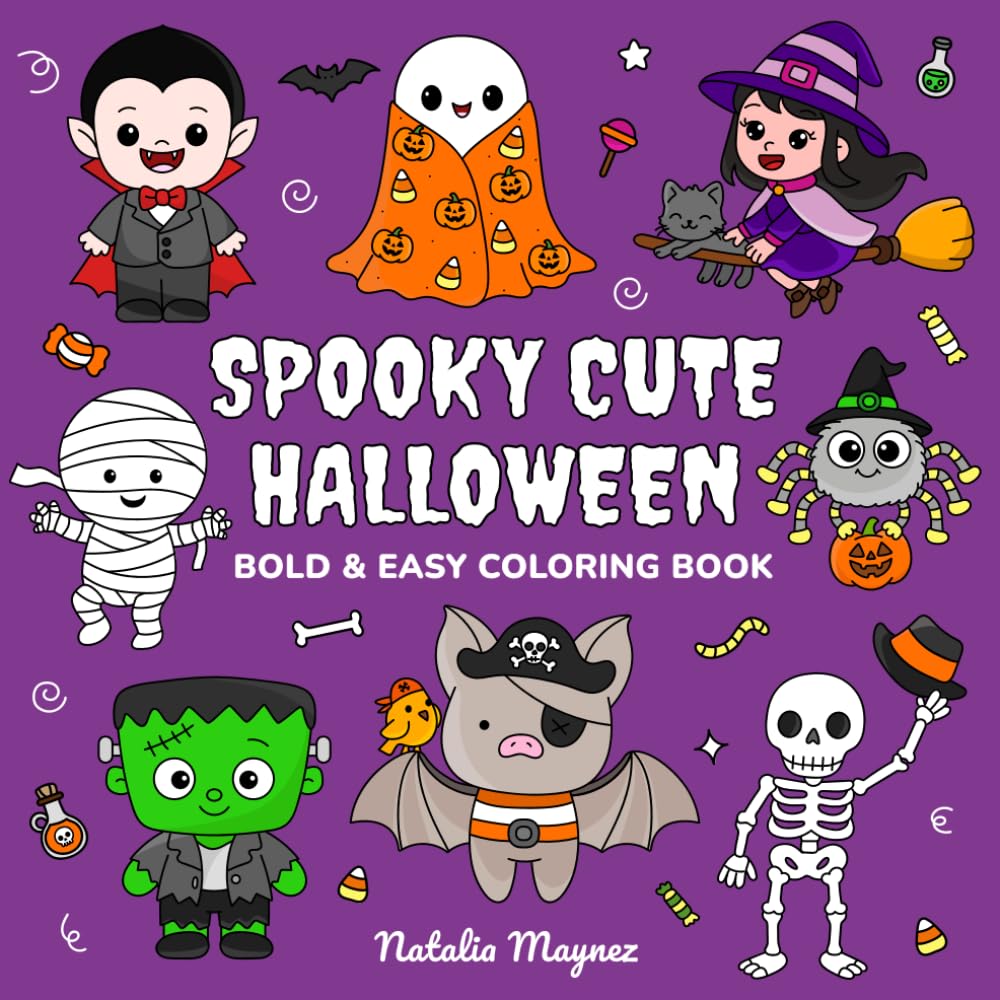 Spooky Cute Halloween: Bold and Easy Coloring Book for Kids and Adults – Spooky and Cute Halloween Characters & Scenes for Relaxation