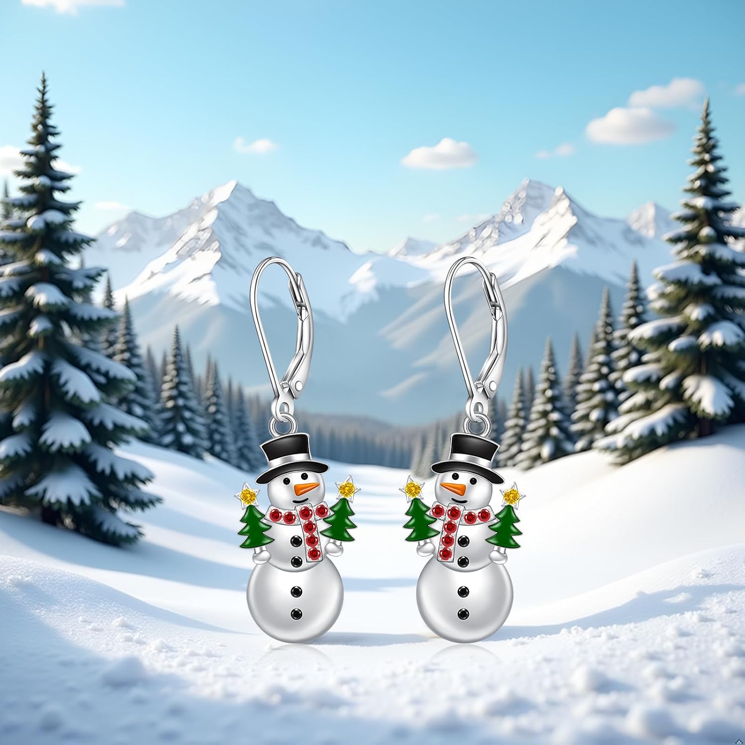 Snowman Earrings Christmas Tree Earrings for Women Dangling Sterling Silver Holiday Jewelry Winter Xmas Gifts for Mom Wife - Image 4