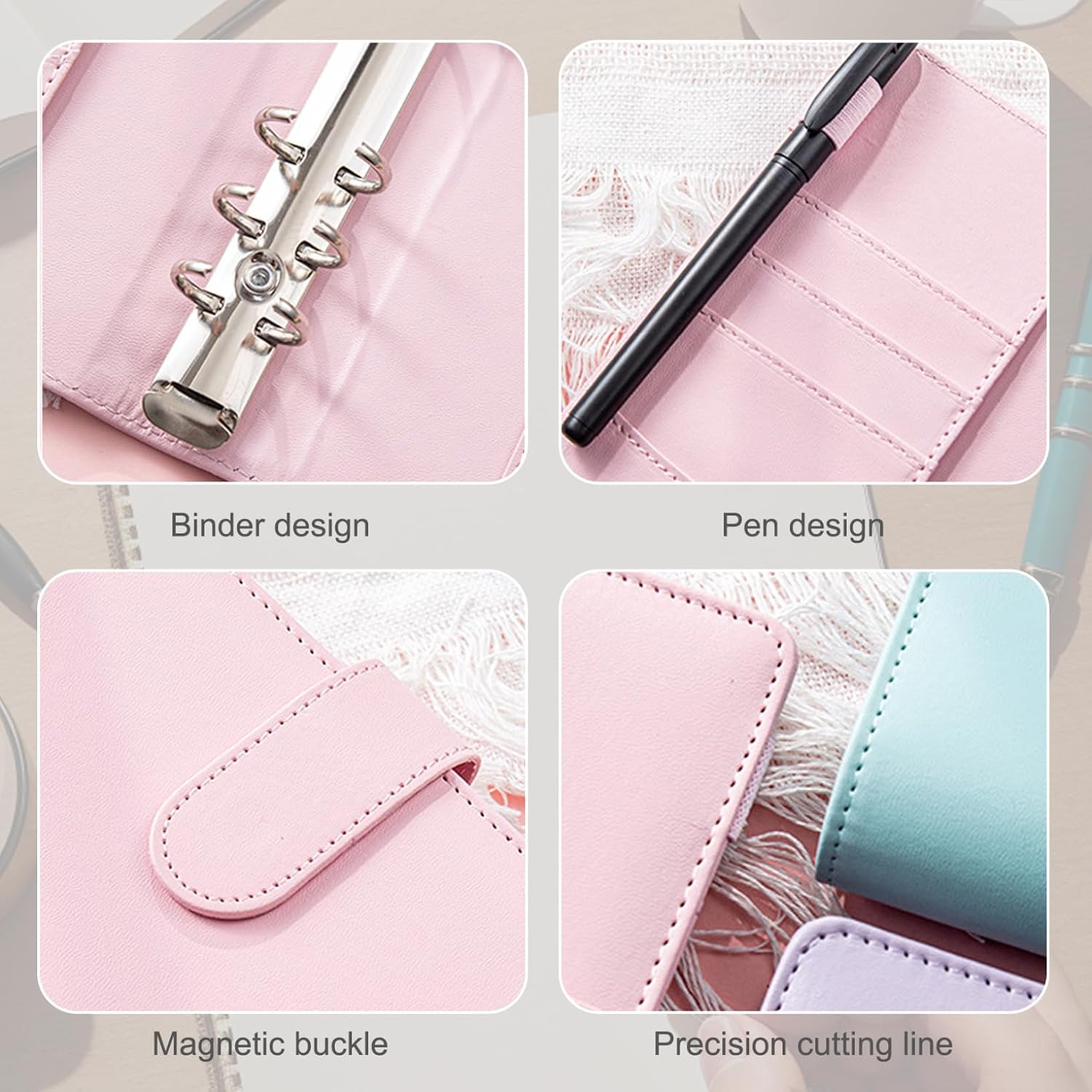 A6 Cover 5 x 7" 6 Ring PU Leather Notebook Cover Refillable A6 Binder with Magnetic Buckle Closure for Filler Paper Loose Leaf Personal Planner Binder, Only .. image 3