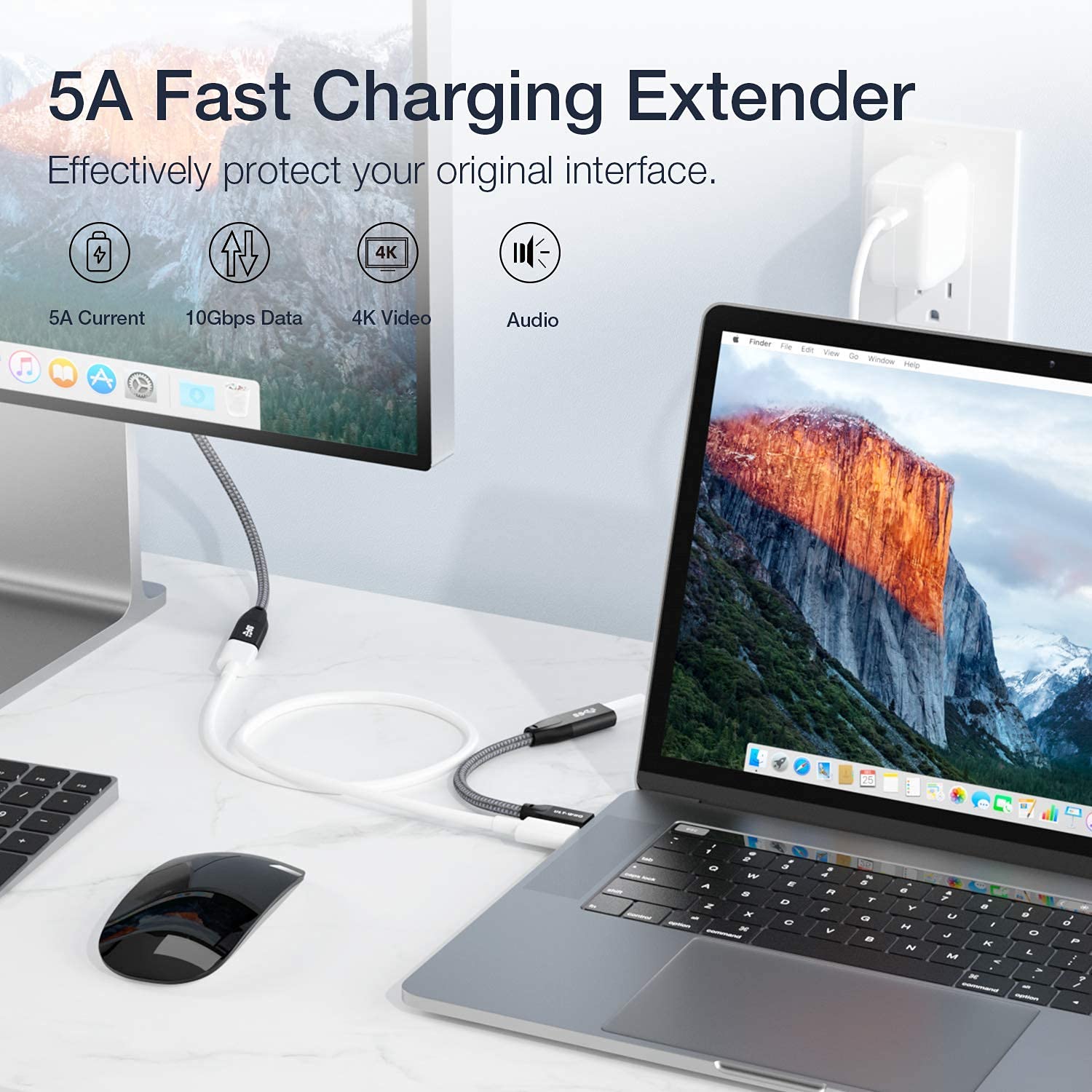 USB-C Verlängerungskabel 10Gbit/s, 4K, 100W – 1, 2 Oder 3 Meter, Silber