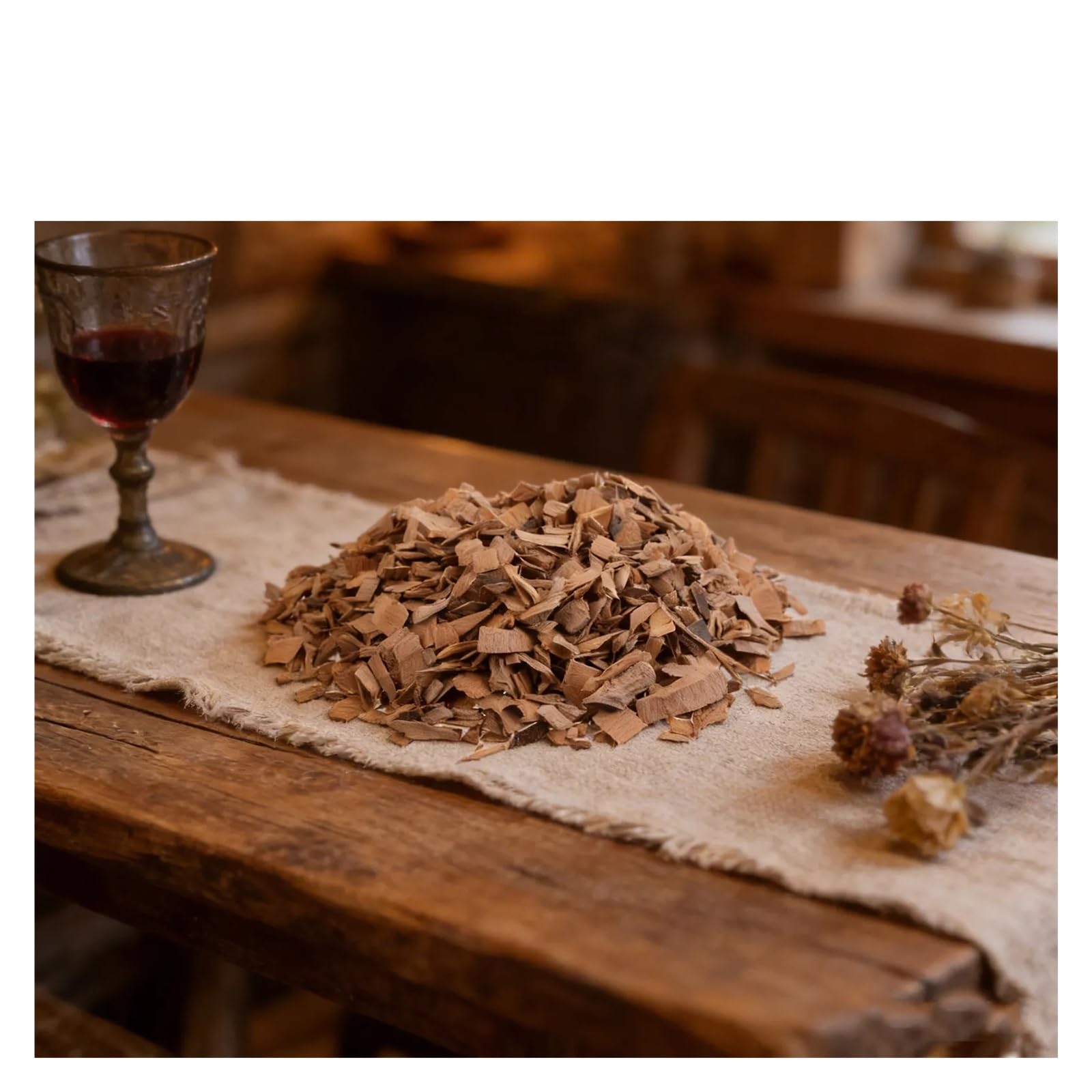 Virutas de Roble Tostado Tostada Ligera de virutas Roble 500G for Suministros vinificación, Mejora del Sabor Vino Tinto, envejecimiento(Beige)