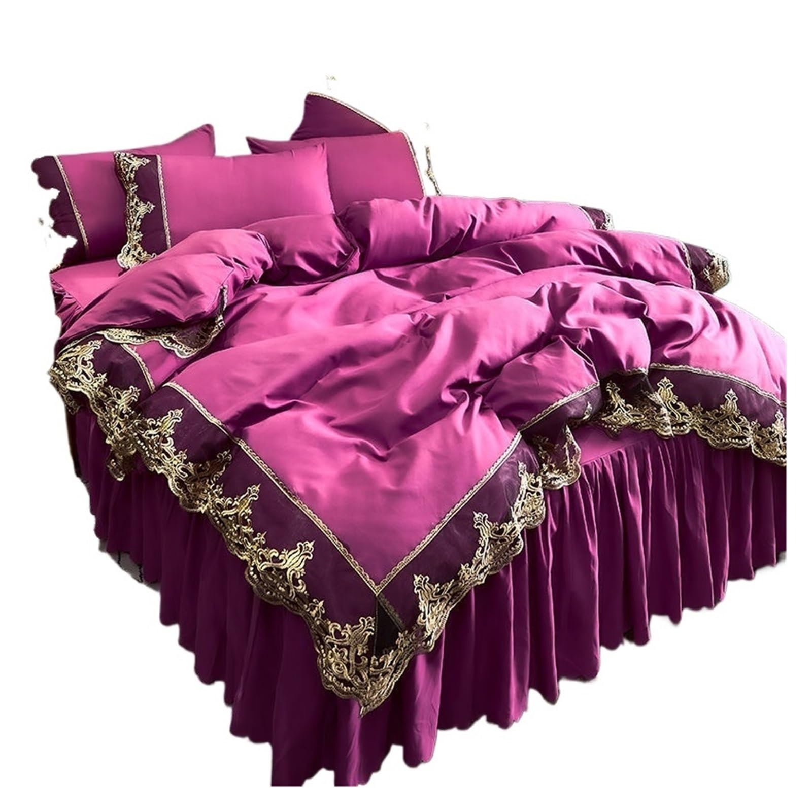 GCYEIDMA Ruffle Duvet Cover Lace-trimmed Bed Skirt Four-piece Set, Thickened Matte Quilt Cover Three-piece(Color 7,150X200cm3pcs Set)