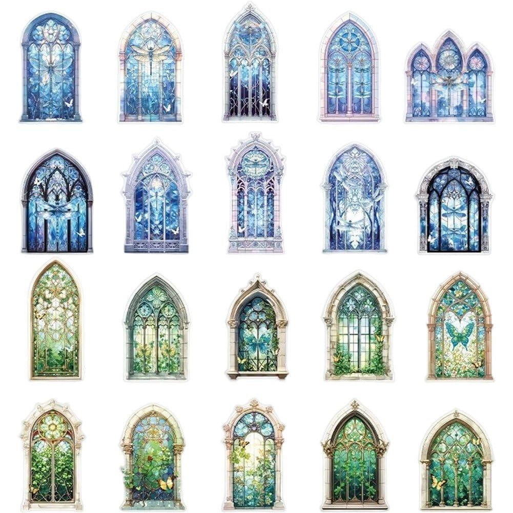 Sanfly Green+Blue Vintage Scrapbook Sticker 20Pcs/2Sets Pet Self Adhesive Stickers Diy Retro Journaling Supplies Diy Scrapbooking Journaling Aesthetic Stickers