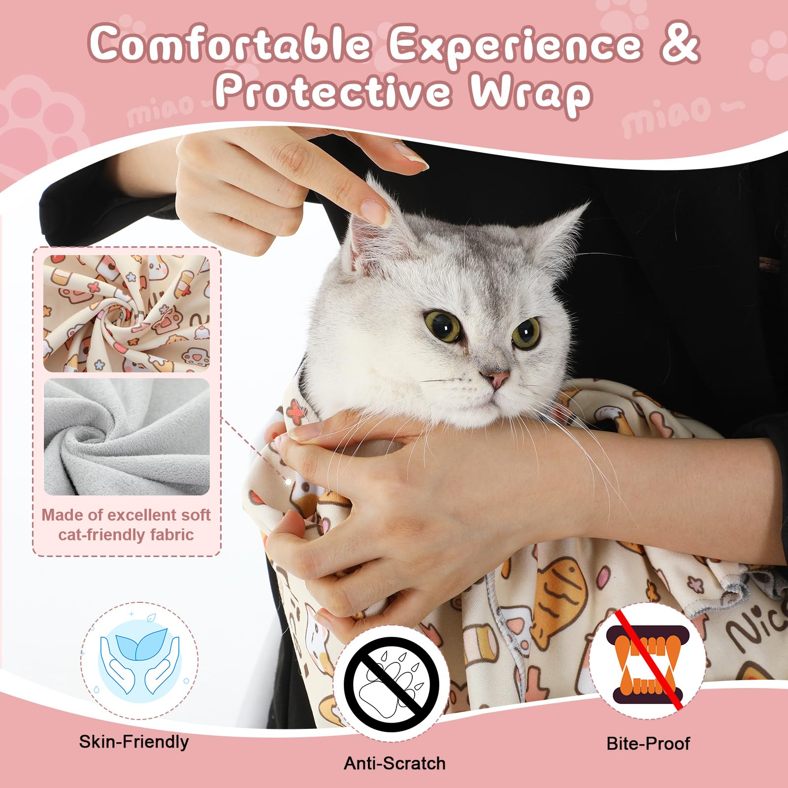 Sadnyy Extra große Katzenpflege, selbstklebend, Anti-Ausbruch-Katzenwickel, zum Schneiden von Nägeln, Bürsten, Medikamenten und Ohrenreinigung, 89,9 cm