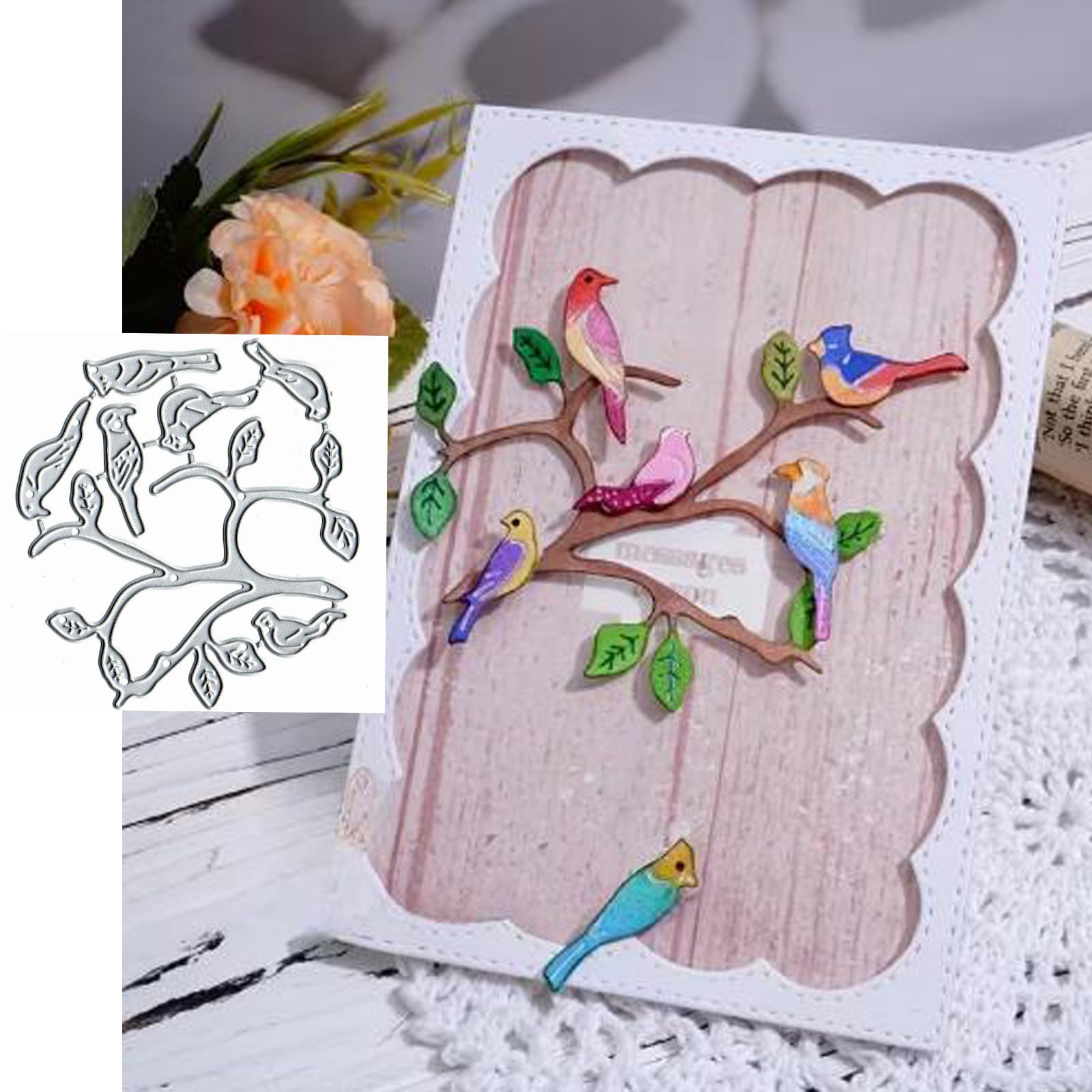 Feuilles de découpe pochoirs fleurs et branche d'oiseau pour scrapbooking DIY