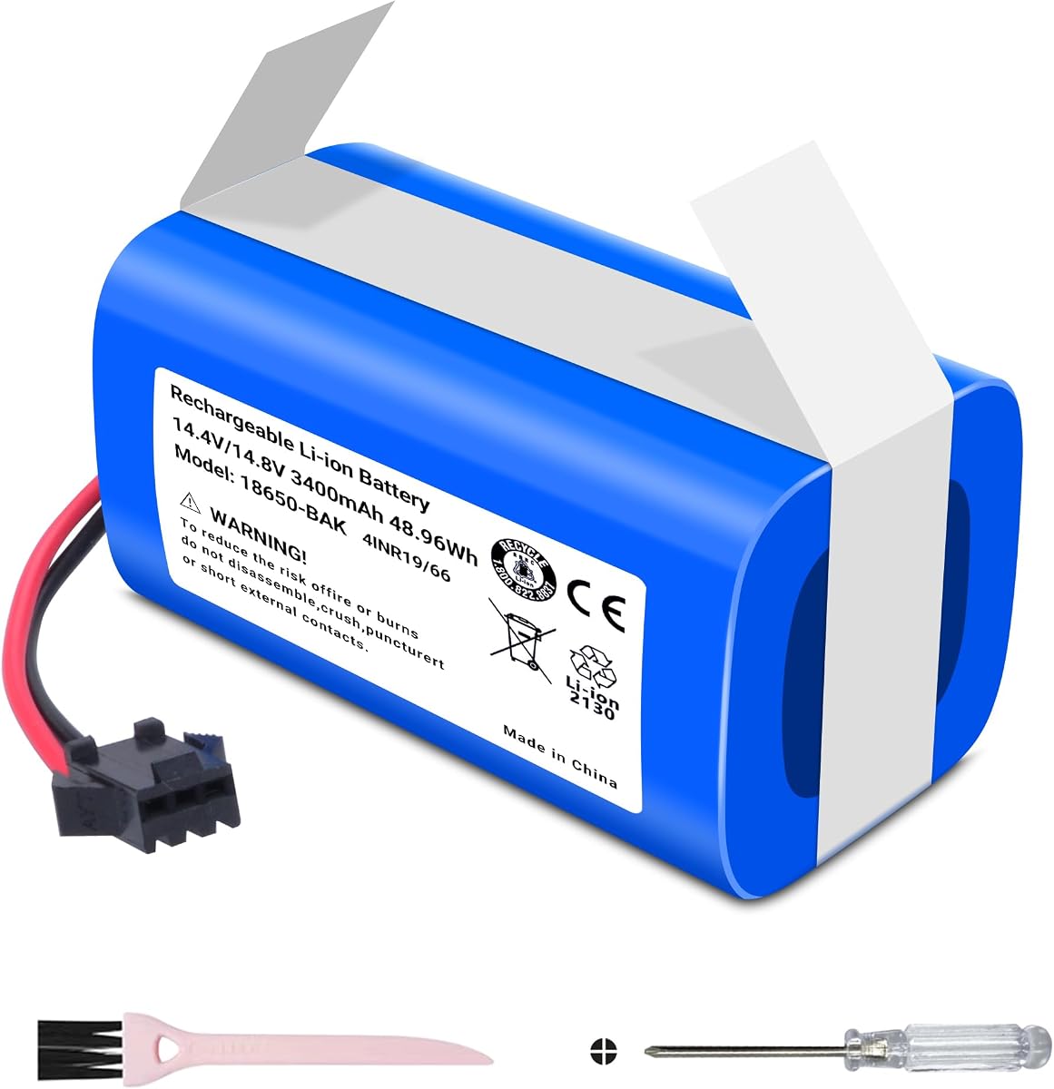 RVBAT700 3400mAh Replacement Battery Compatible for Shark RV750,RV755 RV720 | RV700 Vacuum (Attention:3-Prongs Connector) Robot Vacuum Cleaner Series Upgrade capacity batteries 14.4V 3400MAH