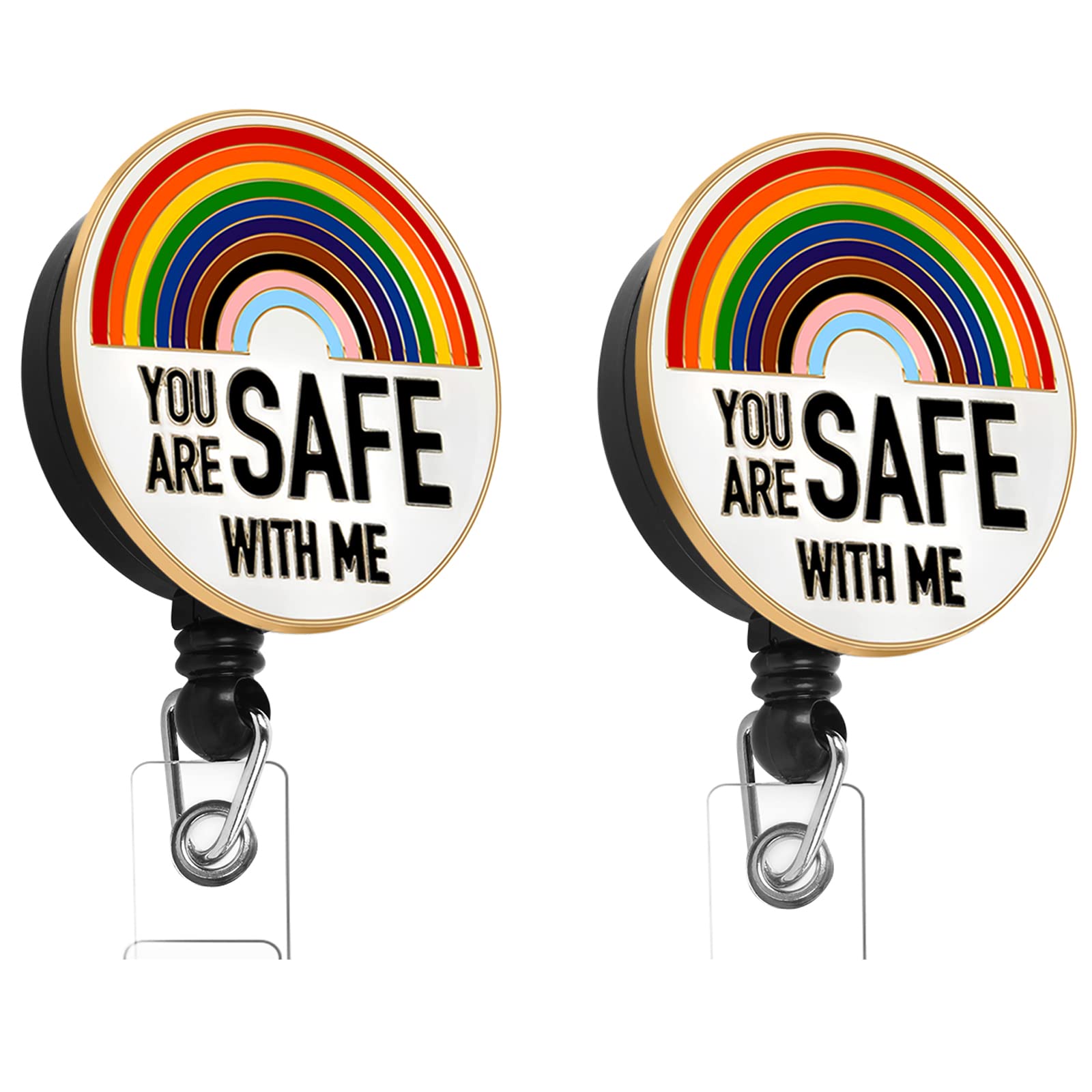 DUOLIYBC YOU ARE SAfE WITH ME,Nurse Badge Reel,Retractable Badge Reel,Cute Name Decorative Enamel Id Badge Holder with Alligator Clip for Office Doctor Nurse Teachers Worker Gifts（2 pack）