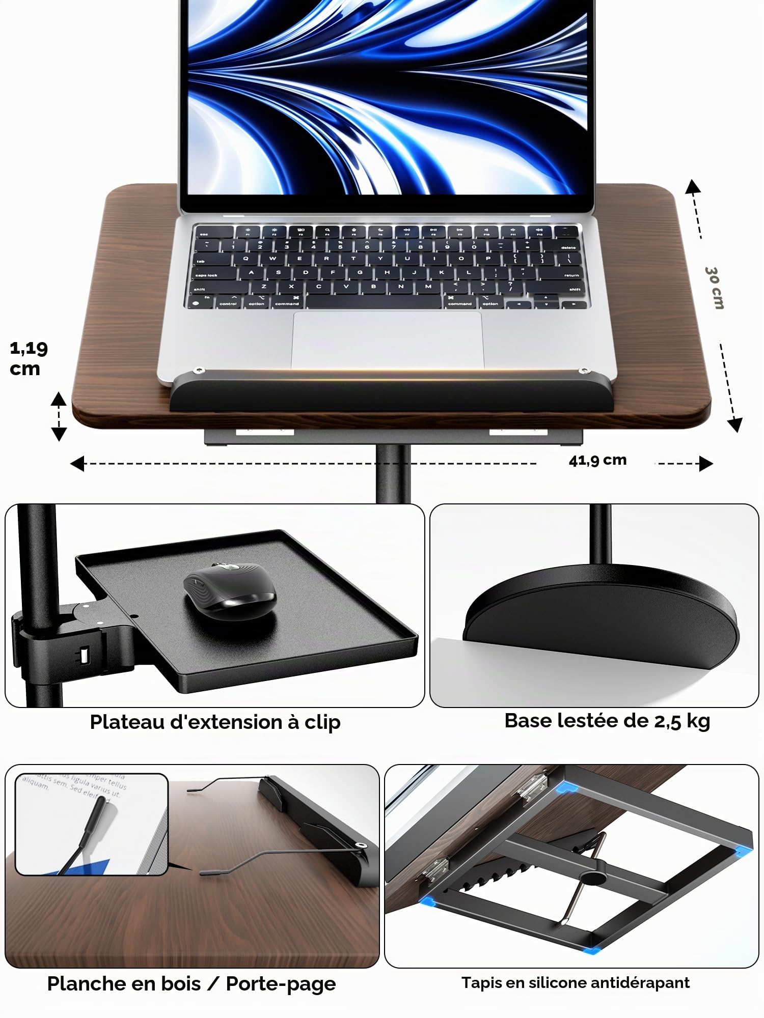 [2-in-1 amovible] Bureau debout pour Ordinateur Portable, Multifonctionnel Standing Desk Table pour Pupitre musique, Support de livre, Support videoprojecteur, Hauteur Réglable 60-130cm - Noir