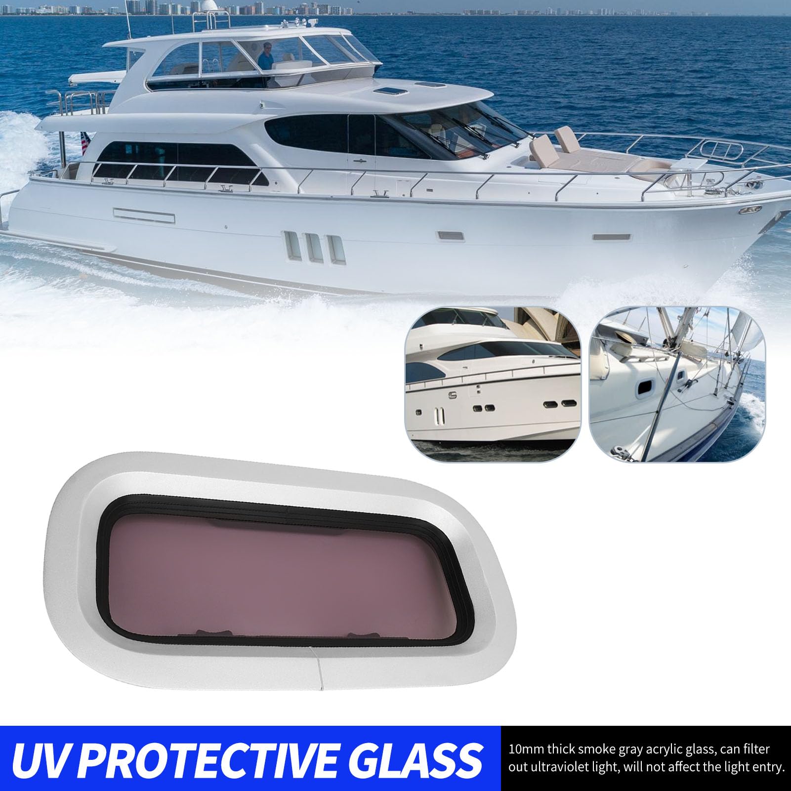 Keenso Bullauge-Fenster, Boots-Bullauge-Fenster 14,52 X 7,6 Zoll Aluminiumlegierungsrahmen mit Acrylglas für Yacht-Wohnmobile