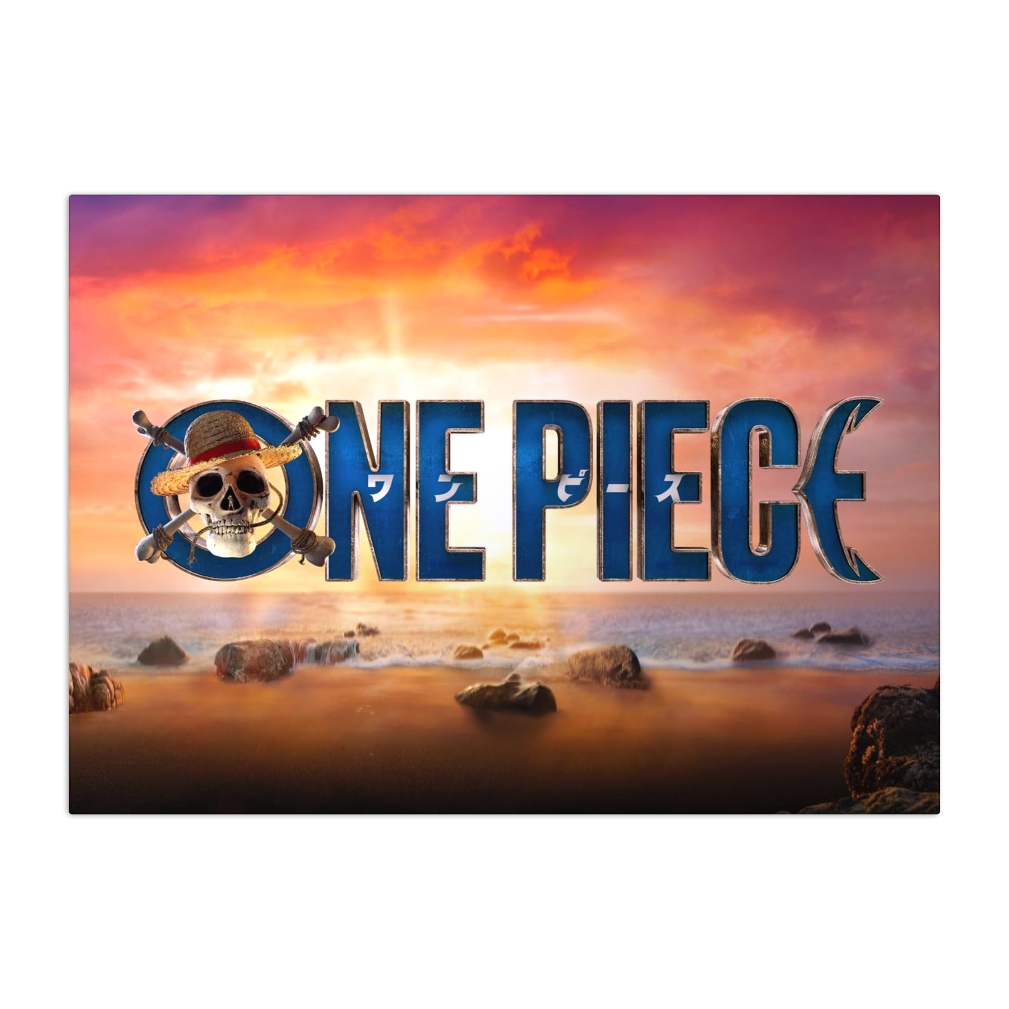 Displate - Poster in metallo - One Piece Live Action - One Piece Logo - Jolly Roger Logo - Dimensione M - 32 x 45 cm Matt