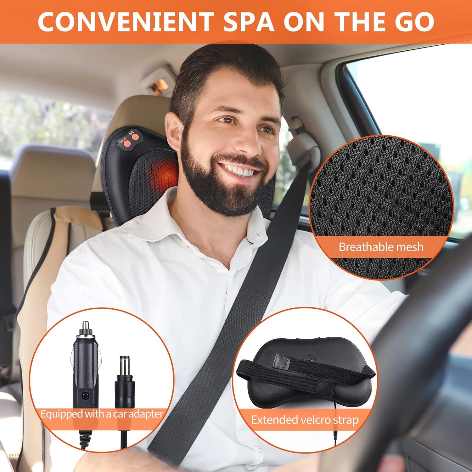 Almohada de Masaje - Diseño Ergonómico, 8 Cabezas Bidireccionales, 3 Velocidades Ajustables, Función de Calor Suave, Ideal para Hogar y Viajes, Incluye Adaptador para Coche y Pared