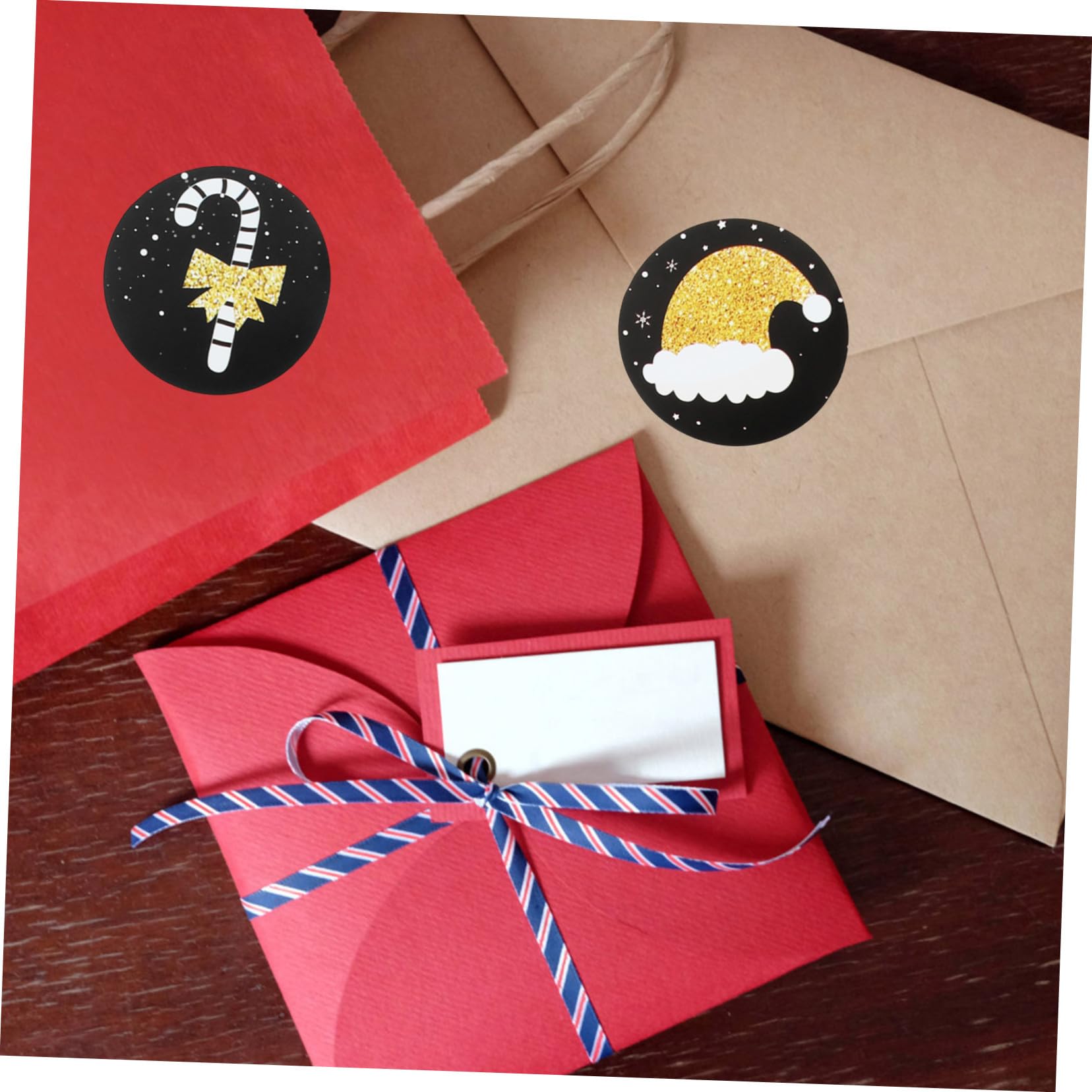 5 Adesivi Natalizi Rotondi Etichette Regalo Decorative per Scatole e Buste Adesivi Scrivibili per Auguri e Confezioni Festive