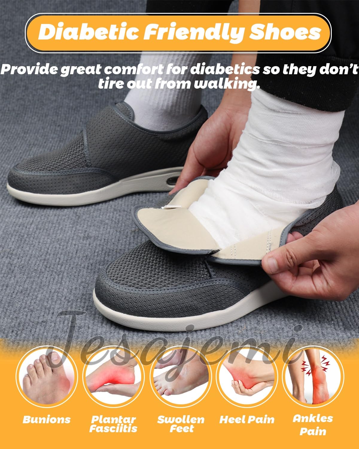 Zapatillas Cómodas Ancho Especial Zapatos Pies Anchos | Ajustables, ligeros y transpirable, suela antideslizante, alivia dolor plantar, ideal pies hinchados, juanetes y recuperación