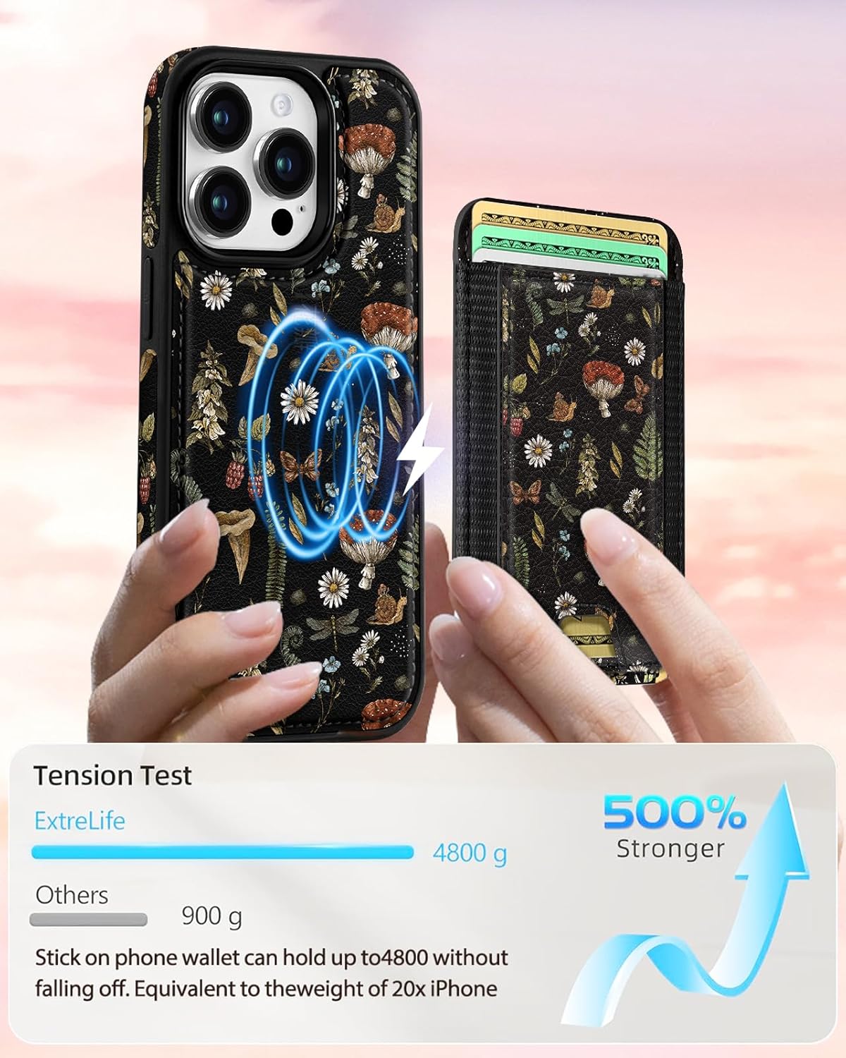 Shorogyt for iPhone 13 Pro Max Case Wallet - Fits 5 Cards, Compatible with Magsafe Detachable Magnetic Credit Card Holder Leather Cardholder Cute Phone Cover Women Girls for Apple 13 ProMax, Mushroom - Image 4