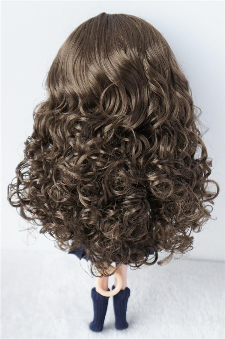 QBaby Doll Wigs JD311 9-10inch 23-25cm Long European Wave Air Thin Bangs Synthetic Mohair BJD Wigs (Medium Brown)