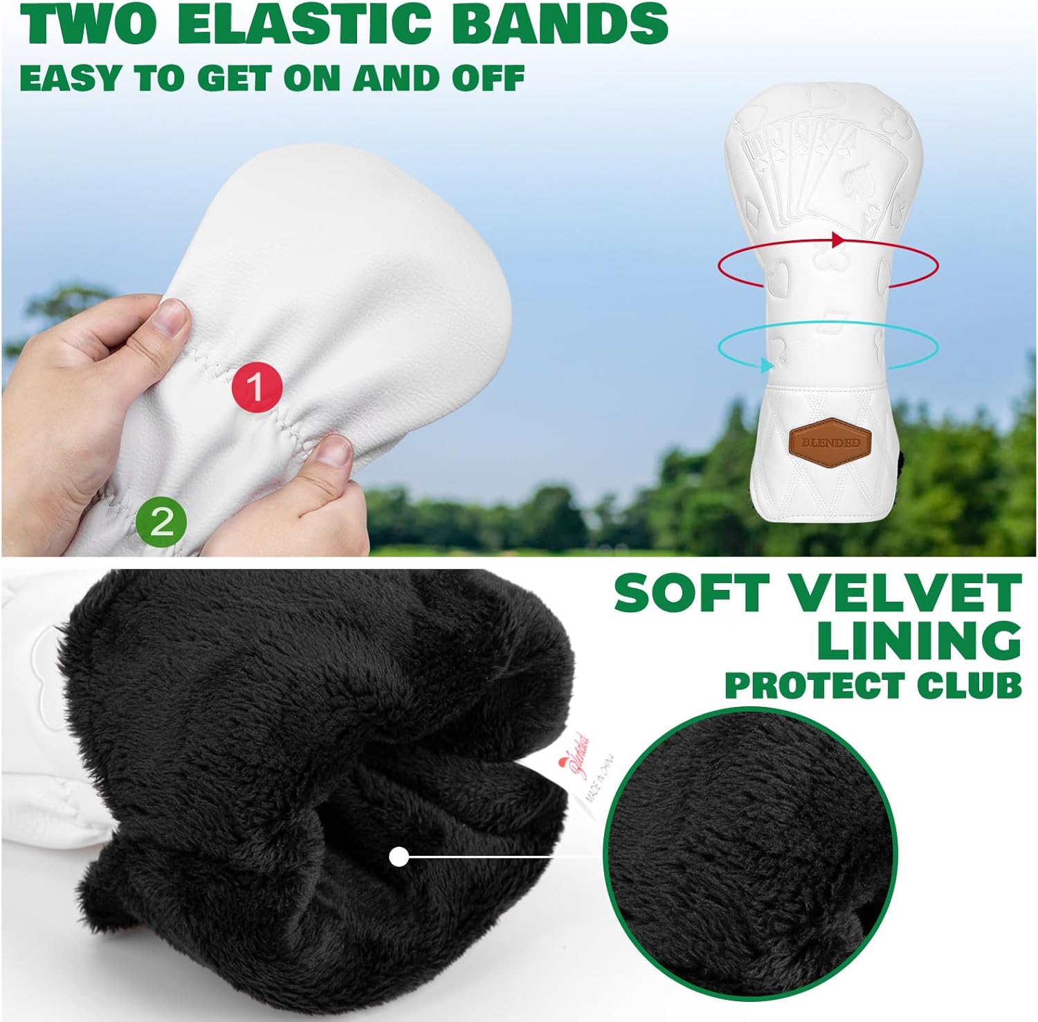 Golf Club Covers Poker Golf Head Covers Driver Covers Fariway Wood Headcover Hybrid Covers Leather Golf Headcover for All Brand,White