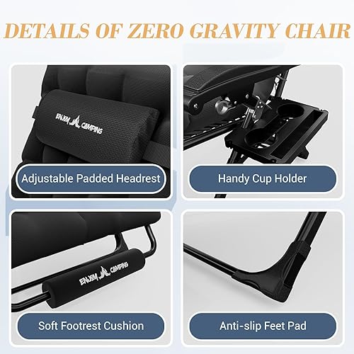 Miniatura 3 de Amopatio Silla de gravedad cero de gran tamaño con cojín, silla de patio reclinable XL plegable para exteriores con bandejareposapiésreposacabezas