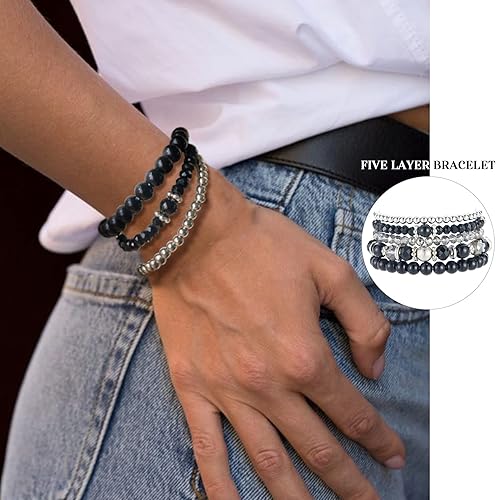 Miniatura 5 de Noessla Pulsera elástica de perlas con cuentas de plata, apilables, pulseras de cuentas de cristal, joyería de moda, regalo para el día de la madre