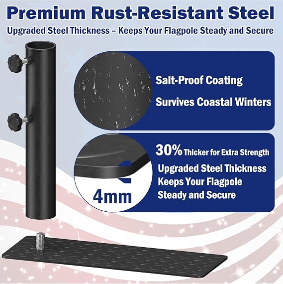 Heavy Duty Flag Pole Tire Mount Holder - Fits up to 1.97 Telescopic Poles - Portable Metal Wheelbase for RV, Truck, Tailgate & Camping - Black
