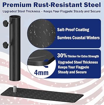 Heavy Duty Flag Pole Tire Mount Holder - Fits up to 1.97 Telescopic Poles - Portable Metal Wheelbase for RV, Truck, Tailgate & Camping - Black