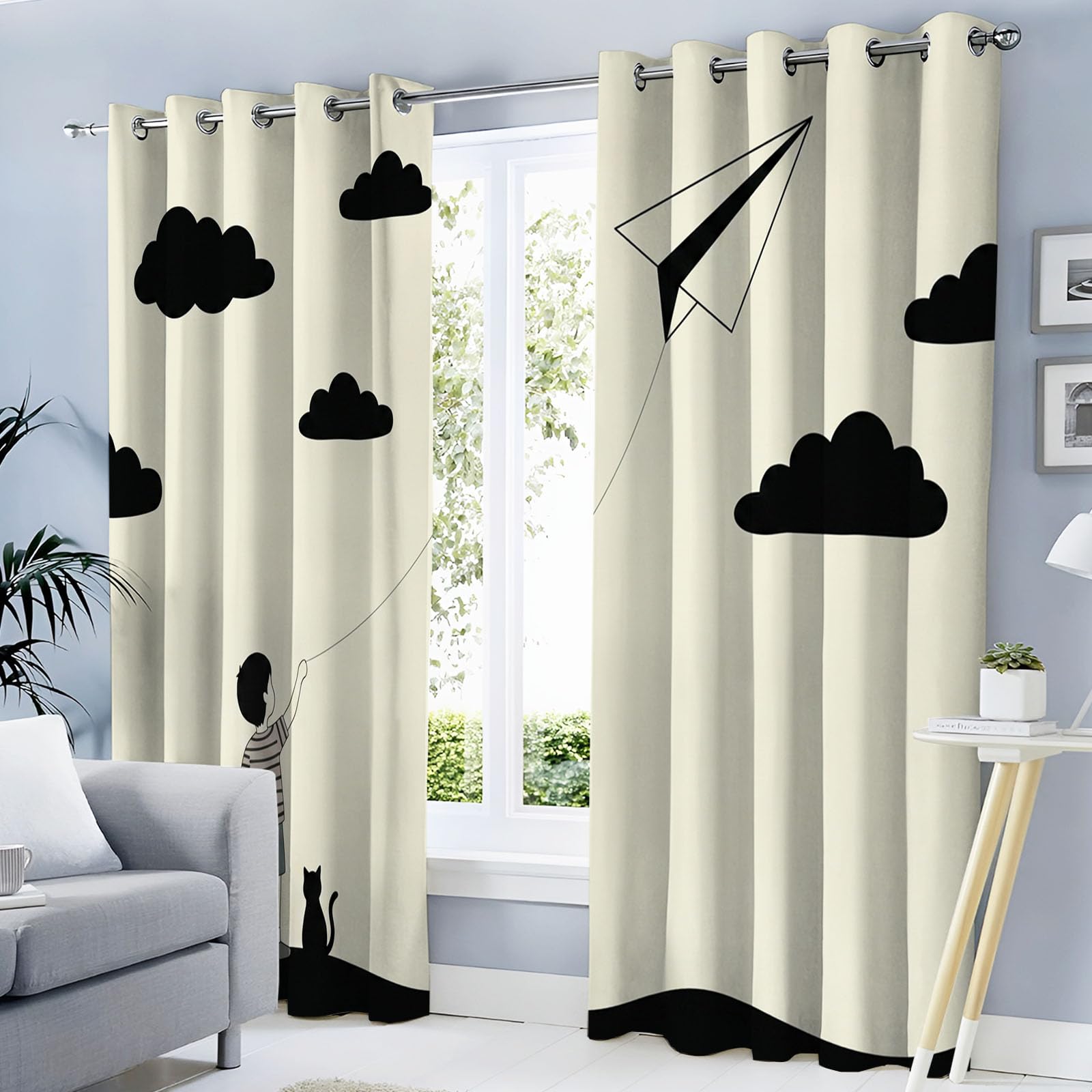 Rideau occultant avions en papier 140x225 cm lot de 2 pour chambre garçon