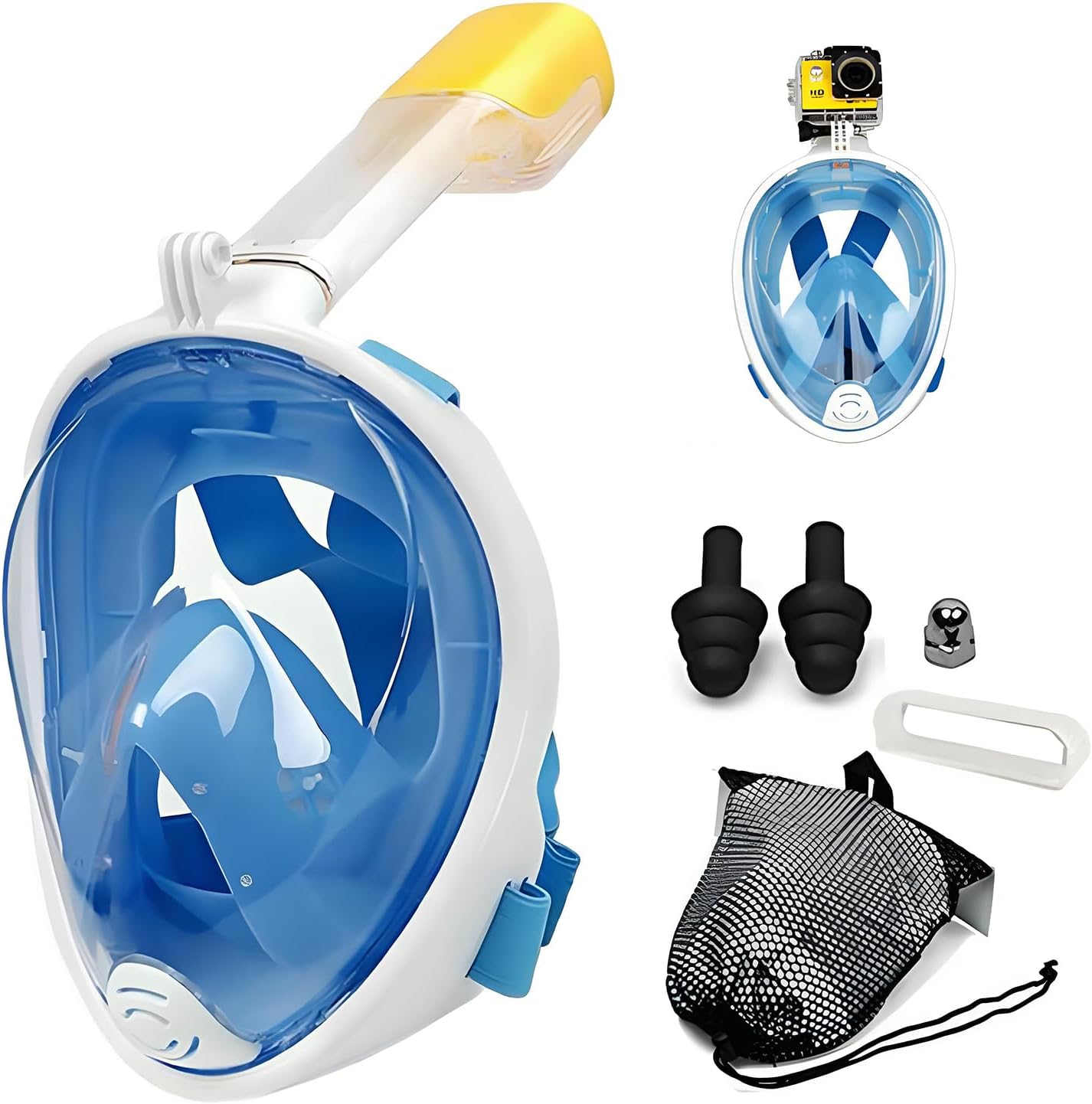 Máscara de esnórquel seco de cara completa, adecuada para equipos de esnórquel principiantes, respiración libre, vista panorámica de 180 grados,