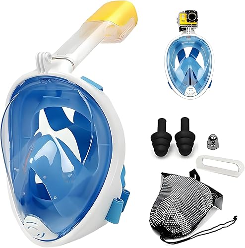 Máscara de esnórquel seco de cara completa, adecuada para equipos de esnórquel principiantes, respiración libre, vista panorámica de 180 grados,