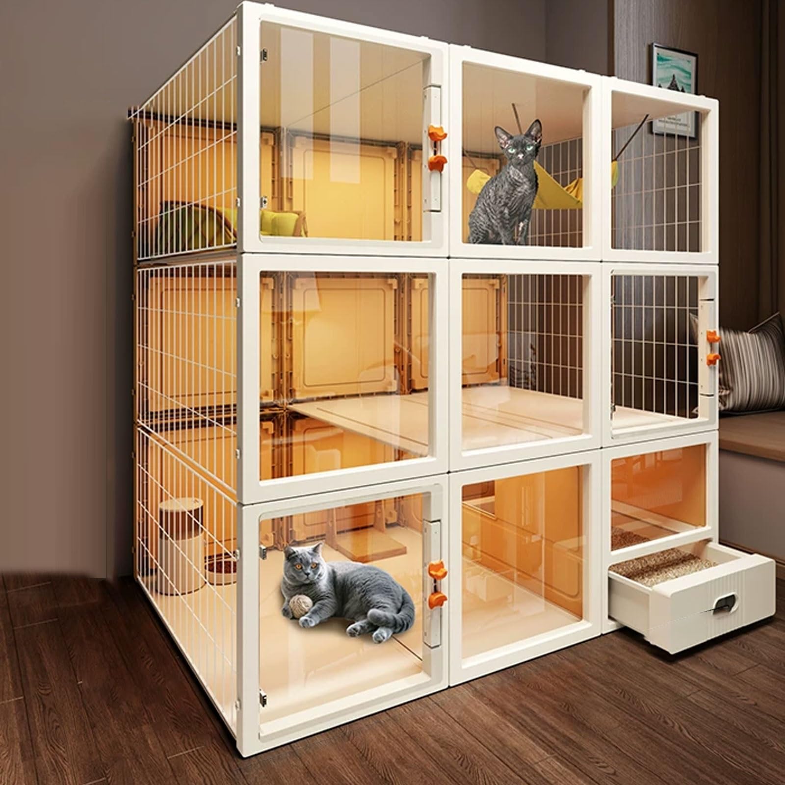 Gabbia per Gatti Da Interno Cat Villa Dispone Di Una Lettiera A Cassetto Spazio Di Archiviazione Superiore Facile Da Montare Animali Domestici Da Esterno Casa Casa per Animali(122 * 56 * 127cm)