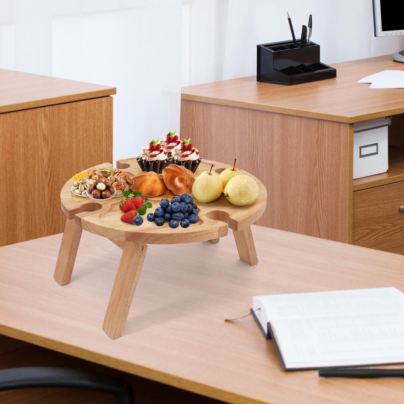 Mesa de picnic plegable de madera, mesa de picnic plegable con soporte para copas de vino tinto, mesa de vino al aire libre, mesa de pícnic, mesa de playa pequeña para jardín, viajes, camping,