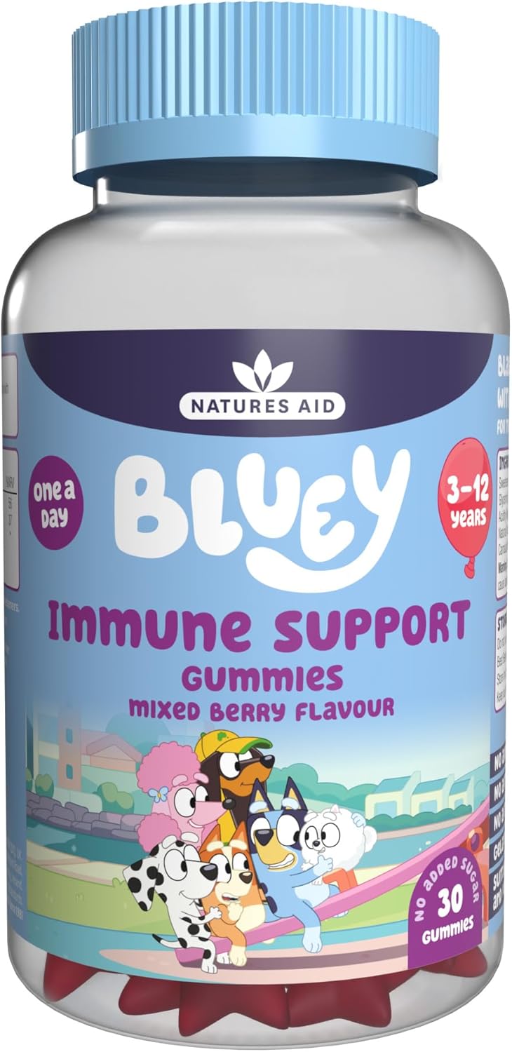Bluey Kids Immune Support Gummies – Vitamin C, Zinc & Elderberry to Support Immunity and Immune System – Mixed Berry, No Added Sugar, Vegan, Gluten Free – 30 Gummys for Children Ages 3-12
