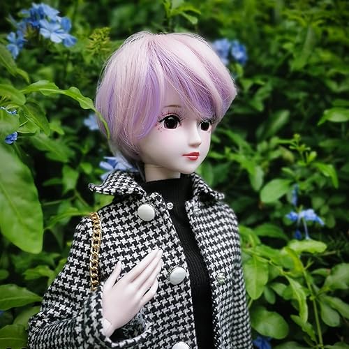 Miniatura 9 de Proudoll Muñeca BJD de 1/3 de 23.6 in y 24 pulgadas, muñecas SD articuladas con bola, figuras de acción Freya + boina + peluca + abrigo + vestido +