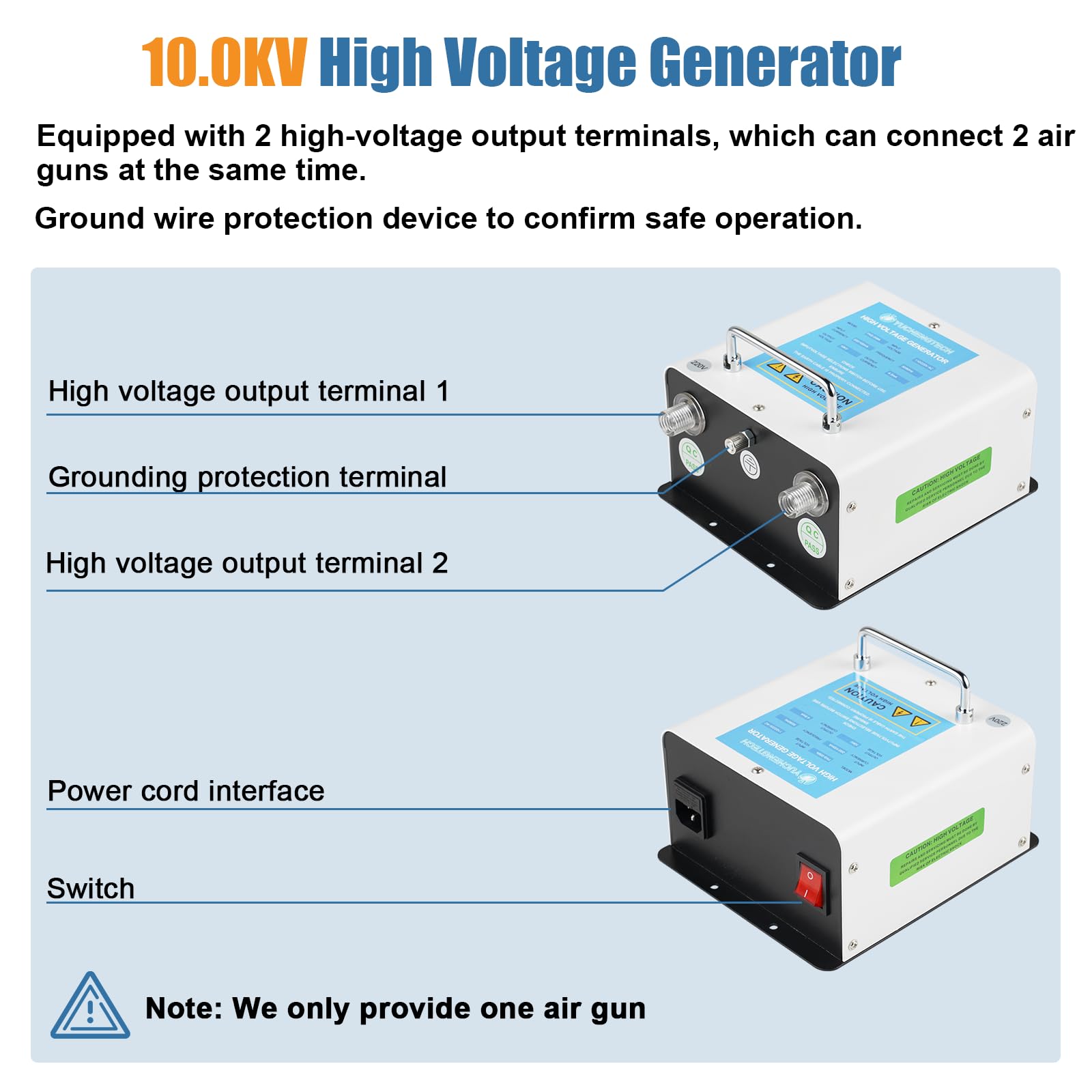 YUCHENGTECH Pistola Antistatica Pistola ad Aria Ionizzante con Generatore ad Alta Tensione 10.0KV Ago Ionico Incorporato Bilanciamento Ionico ±35V per Eliminazione Dell'elettricità Statica