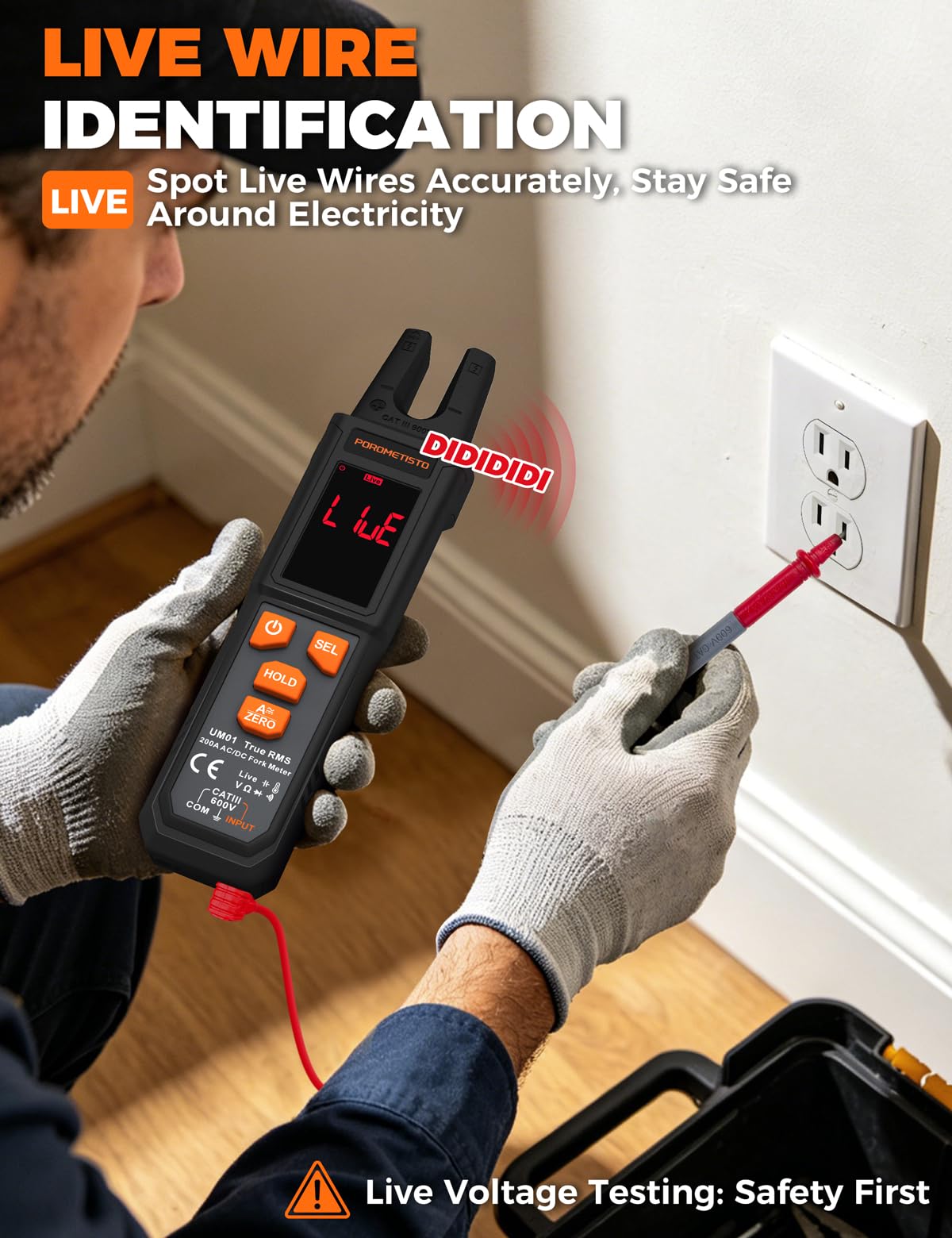 Pinza Amperometrica Professionale UM01 Morso a U POROMETISTO 4000 TRMS | Milliampere Multimetro Digitale Autorange, Auto-ID AC/DC, NCV, Live, Resistenza, Capacità, Temperatura, 1000V Tester