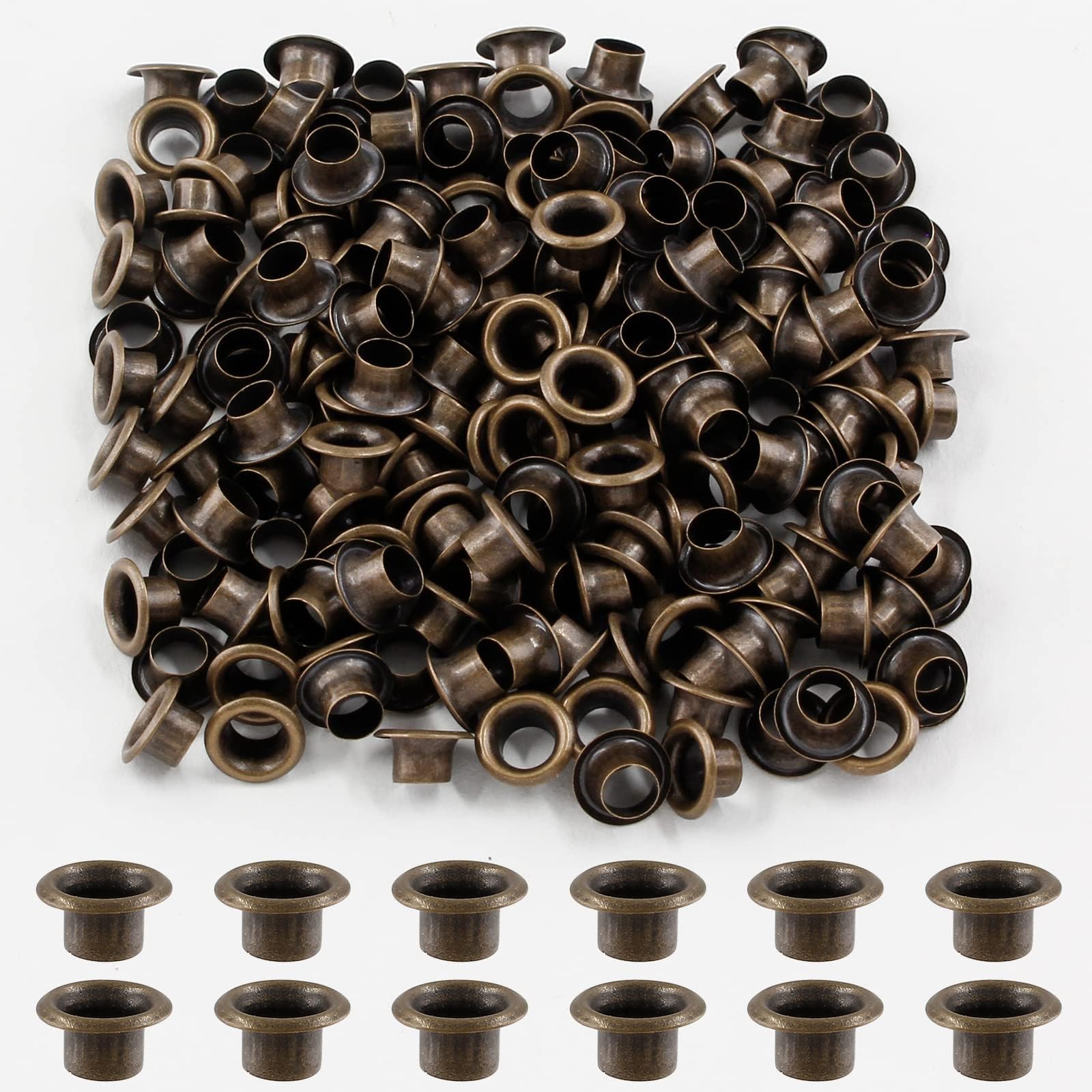 Waziaqoc 200Pcs 1/8inch ID Grommets Eyelets, 3 mm Hole Self Backing Eyelet for Bead Cores, Clothes, Leather,Jewelry, Antique Brass