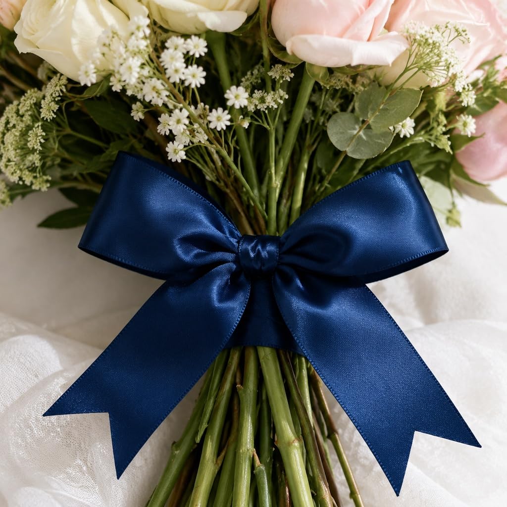 Cinta de satén azul marino de 1-1/2 pulgadas y 50 yardas, cinta de tela de poliéster de doble cara para envolver regalos, invitaciones, boda, ramo de flores y costura