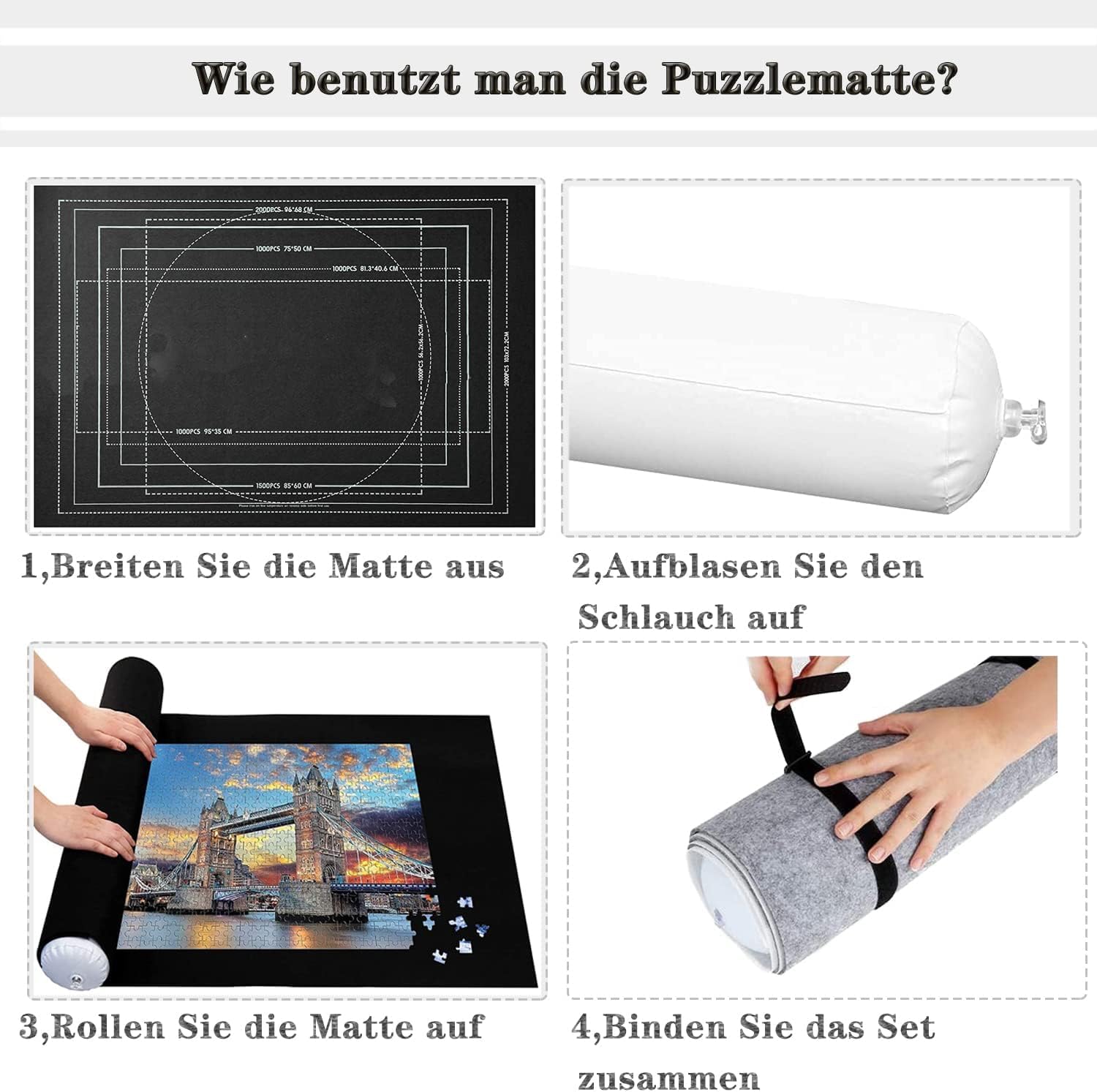 Celawork Mata puzzli do BIS 200, 500, 1000 elementów - podkładka pod puzzle, mata rolowana do przechowywania (czarna, do 1000)