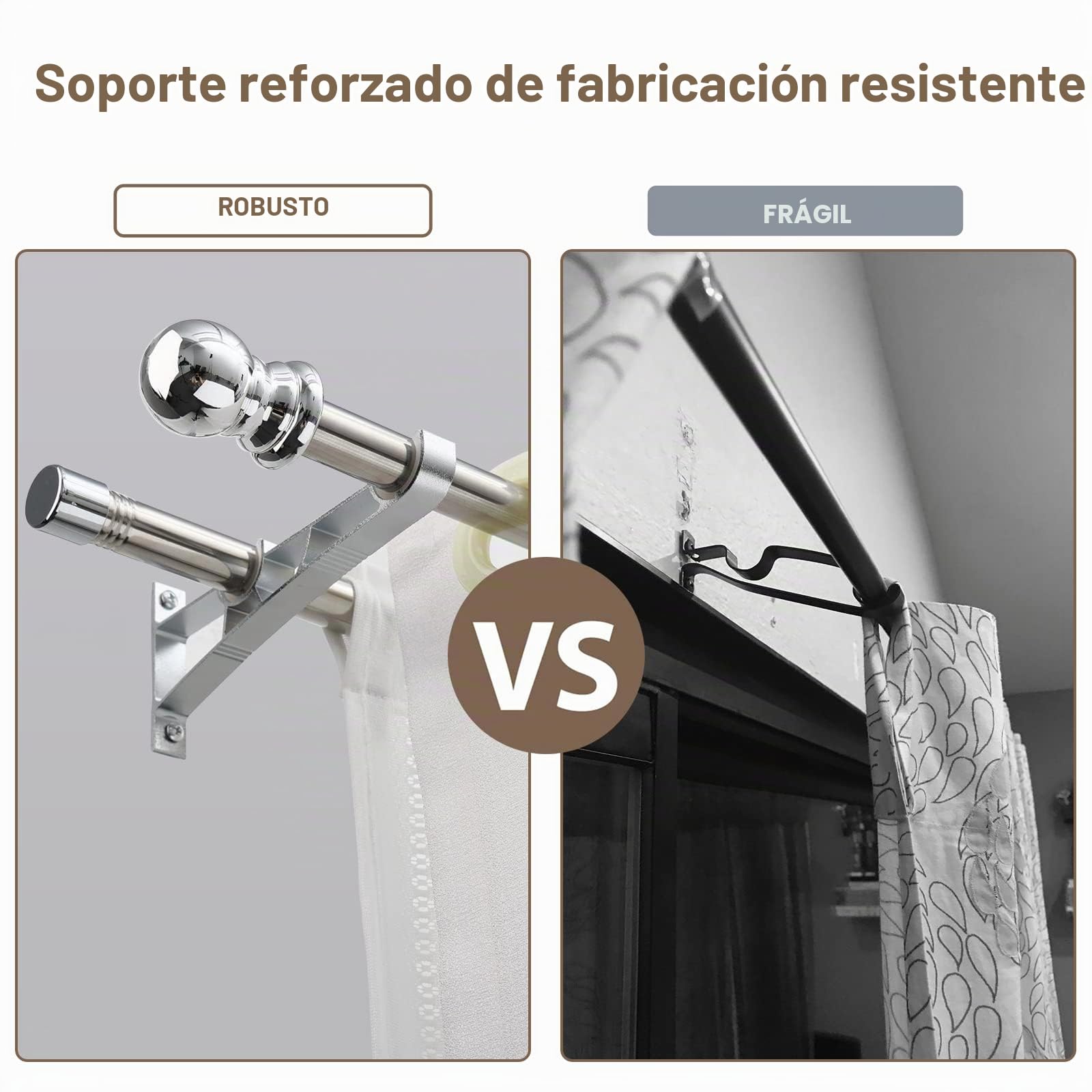 Barra de cortina de metal extensible, acero inoxidable plateado, 76-332 cm, barra de cortina de oscurecimiento para cortinas opacas y de gasa